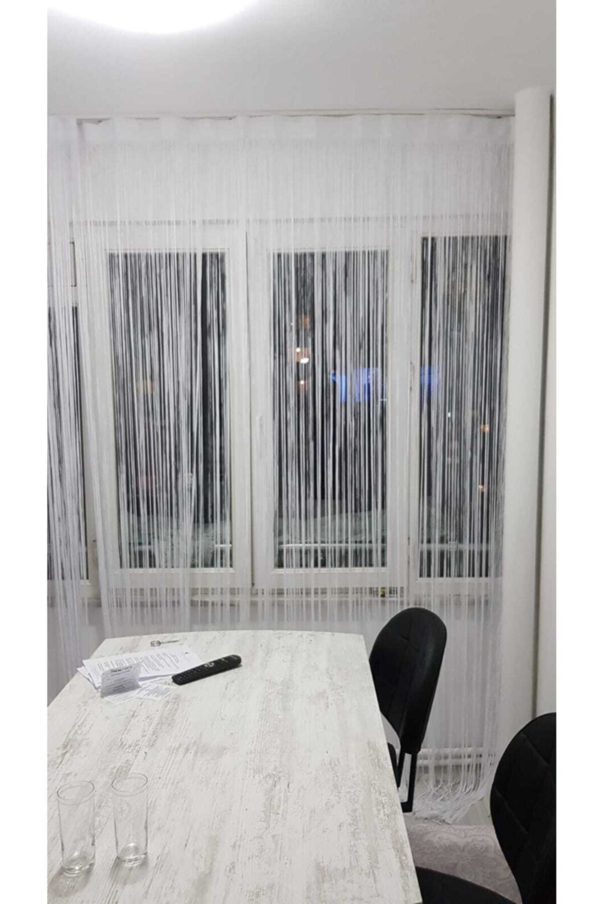 AKÇA TEKSTİL Ip Model Broken White Color String Curtain 300*270 cm 2 mm Strips Woven Buttoned String Curtain 5