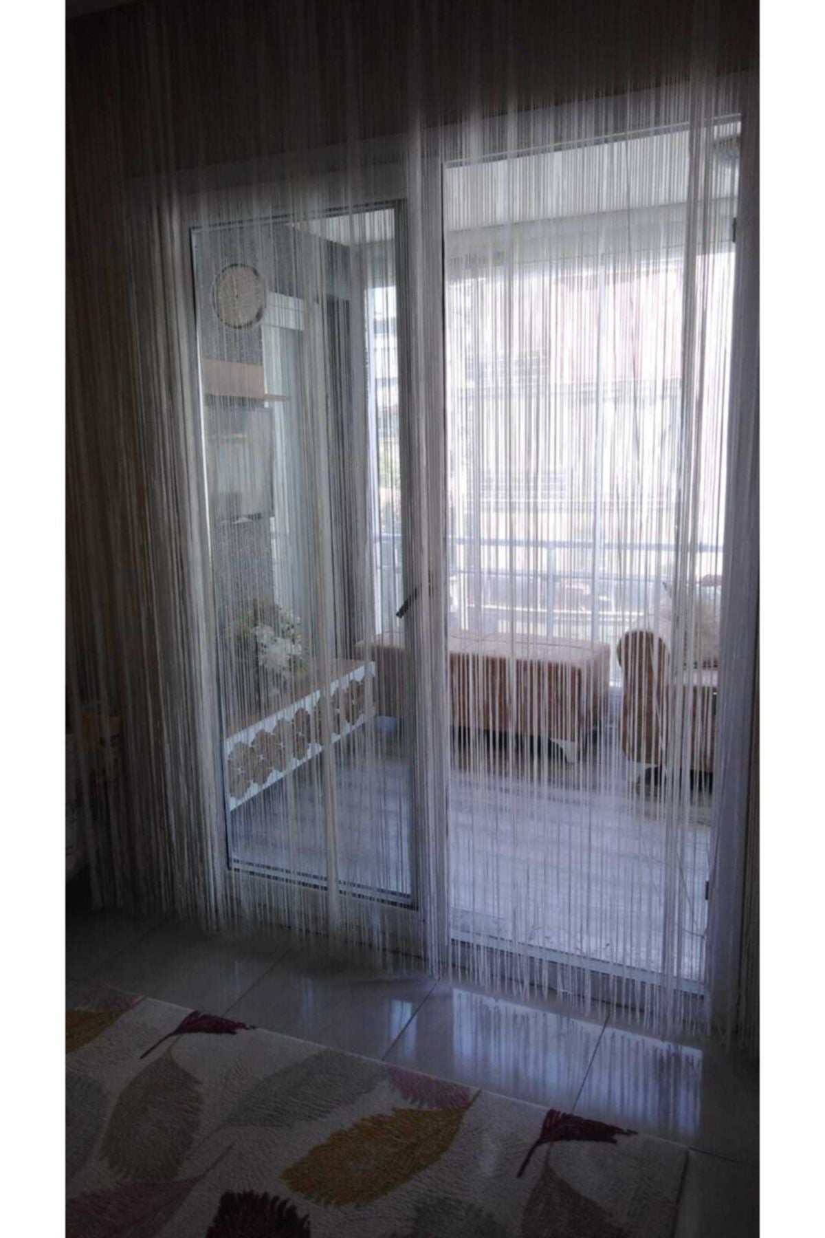 AKÇA TEKSTİL Ip Model Broken White Color String Curtain 300*270 cm 2 mm Strips Woven Buttoned String Curtain 6