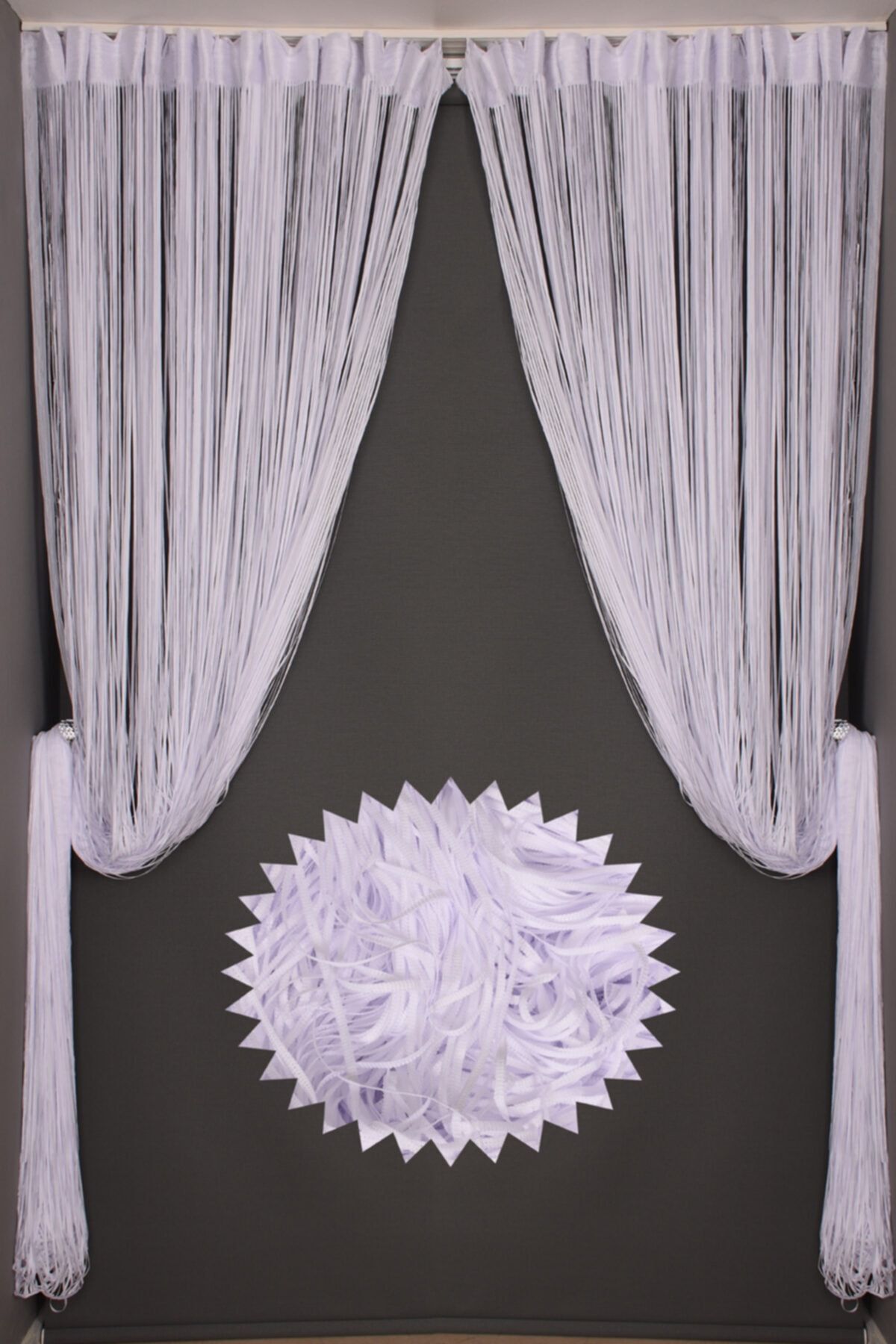 AKÇA TEKSTİL Ip Model Broken White Color String Curtain 300*270 cm 2 mm Strips Woven Buttoned String Curtain 9