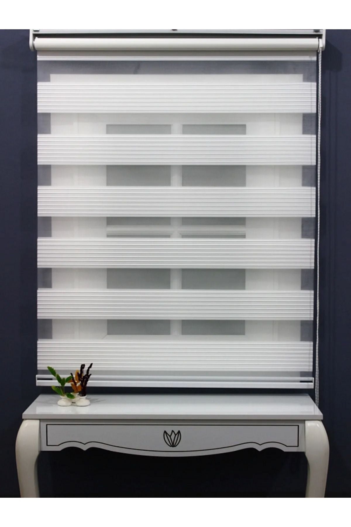 NetworkAvm Wide Pleated White Bottom Flat Roller Zebra Sunshade Curtain Aluminum Frame, Metal Stand 3