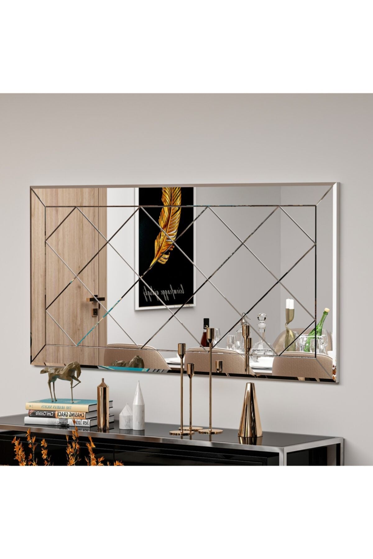 MONEayna Saga Decorative Rhombus Patterned Living Room Office Console Mirror Sga01 1