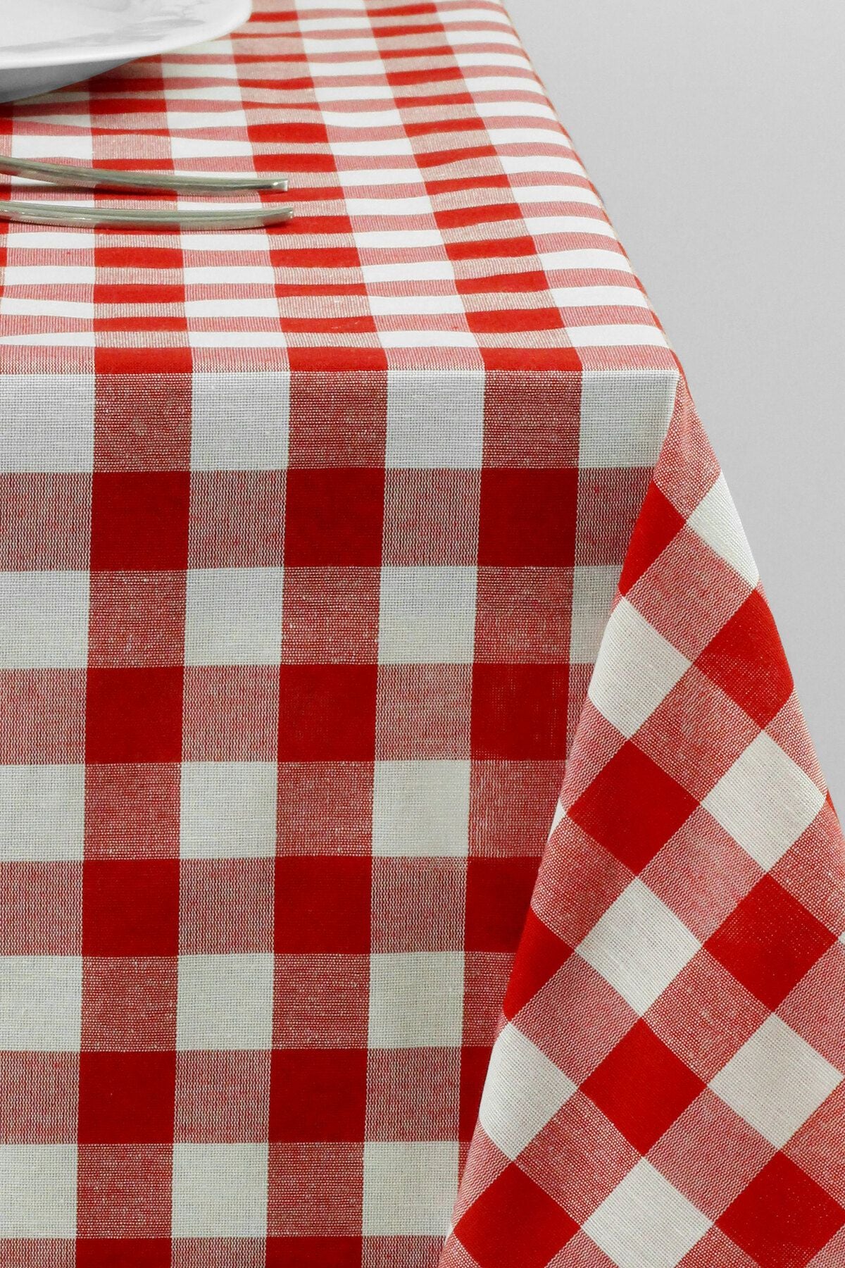 Soft Kare Red Large Checkered Tablecloth, Table Cover, Picnic Blanket 3