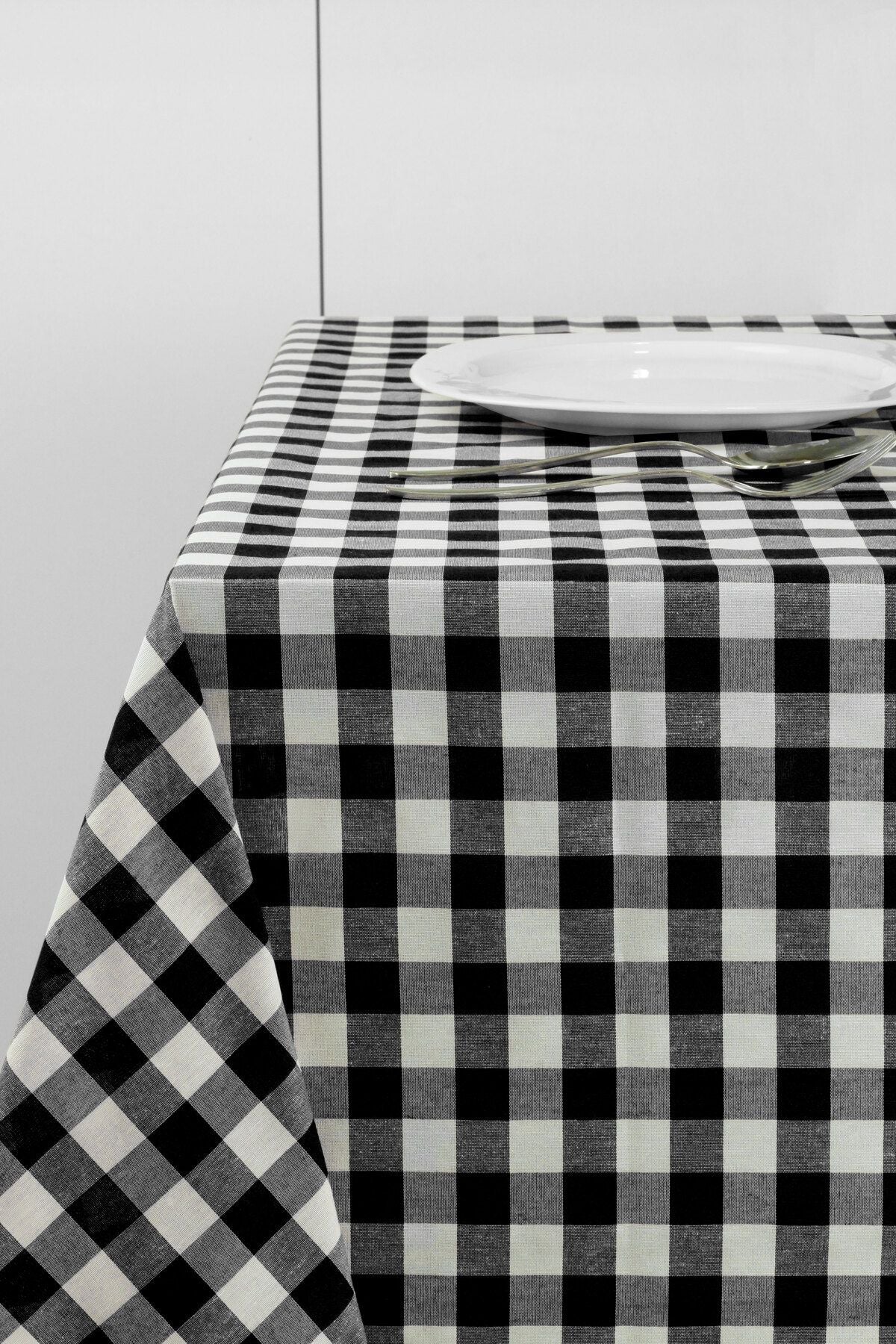 Soft Kare Black Large Checkered Tablecloth, Picnic Cloth 2