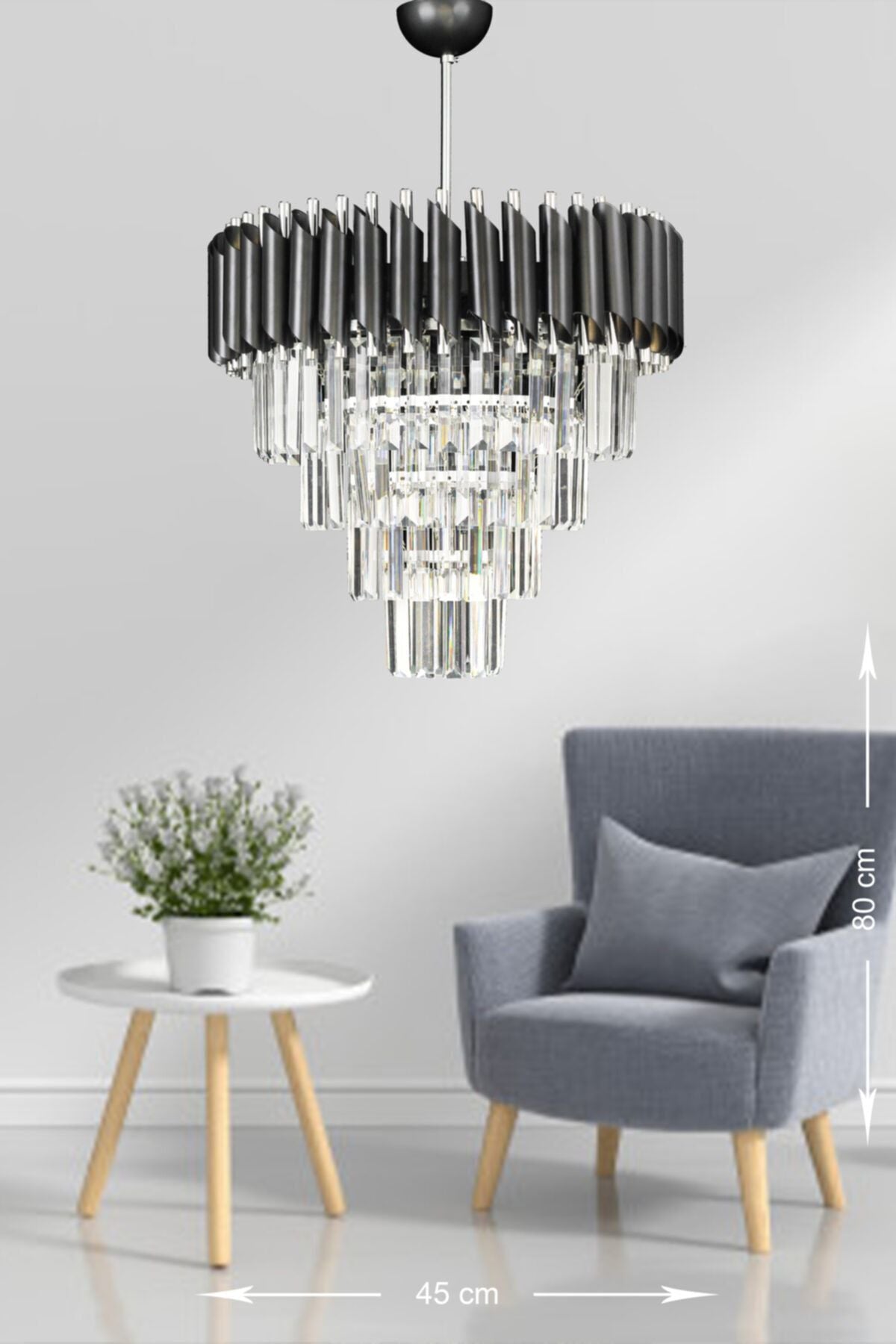 Avizemoda Palmira 45'lik Crystal Luxury Chandelier - (Black-Chrome) 1