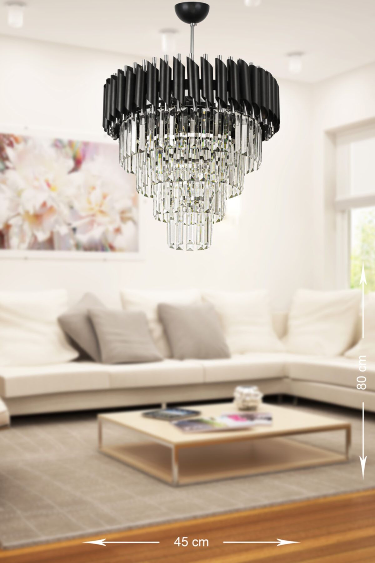 Avizemoda Palmira 45'lik Crystal Luxury Chandelier - (Black-Chrome) 4