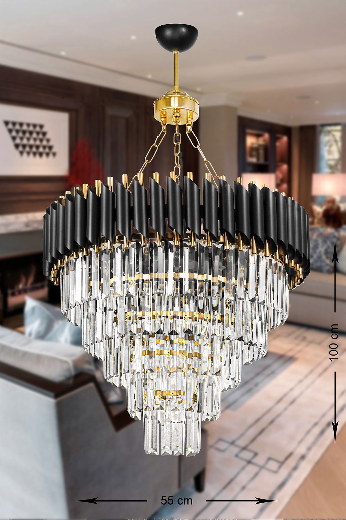 Avizemoda Palmira 55 Cm Crystal Luxury Chandelier 5-Light - (Black-Gold) 1