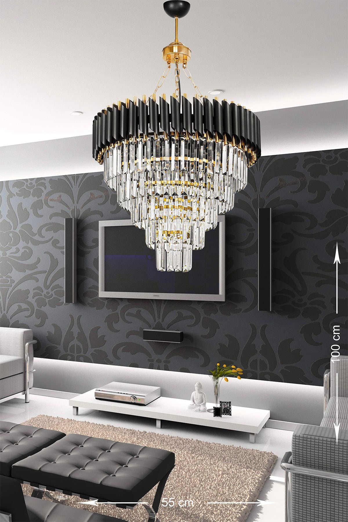 Avizemoda Palmira 55 Cm Crystal Luxury Chandelier 5-Light - (Black-Gold) 3