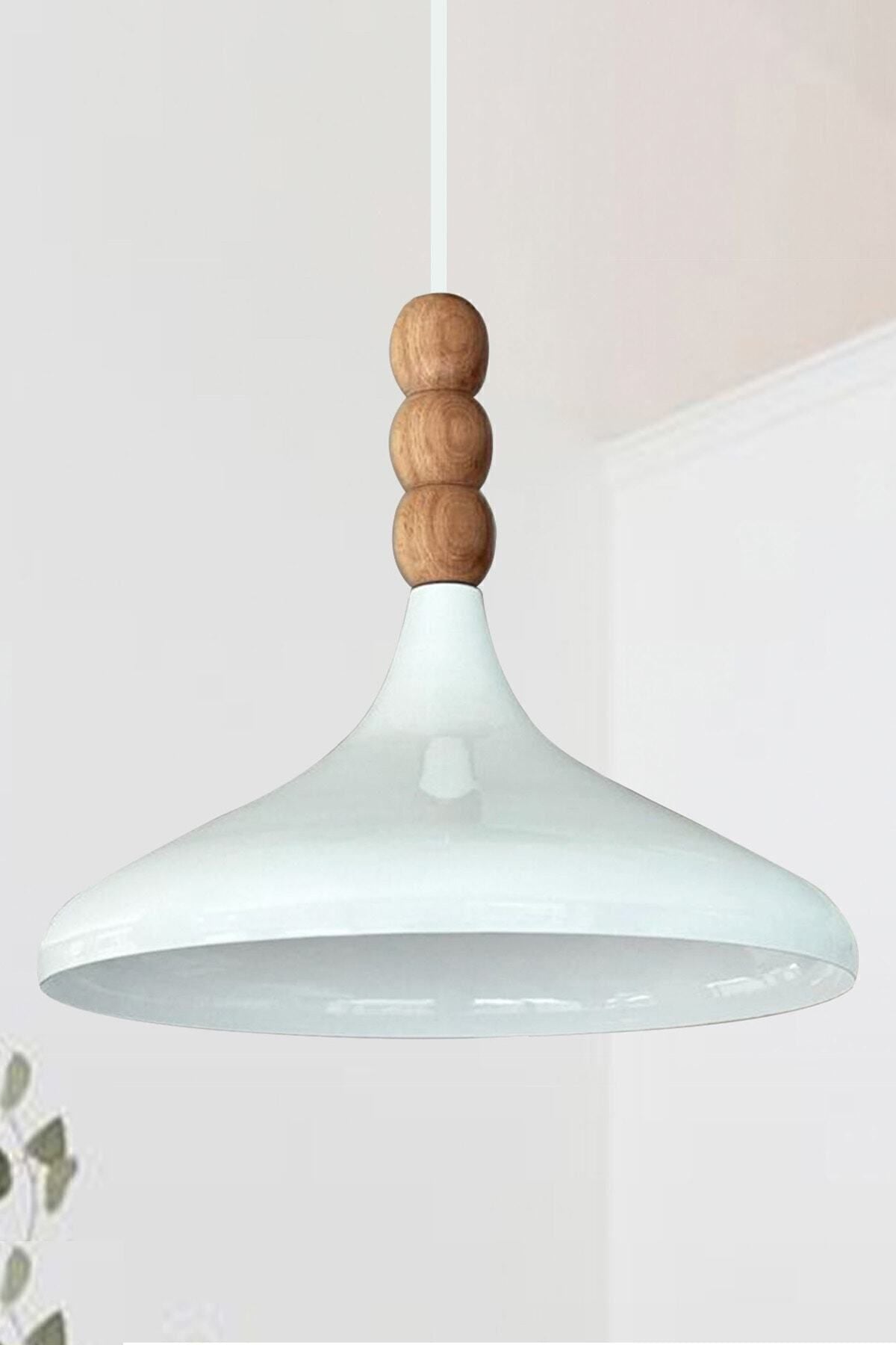 Bamyum White Interior White Champion Wooden Beaded Single Pendant Chandelier for Living Room Kitchen Boutique Lamp 1