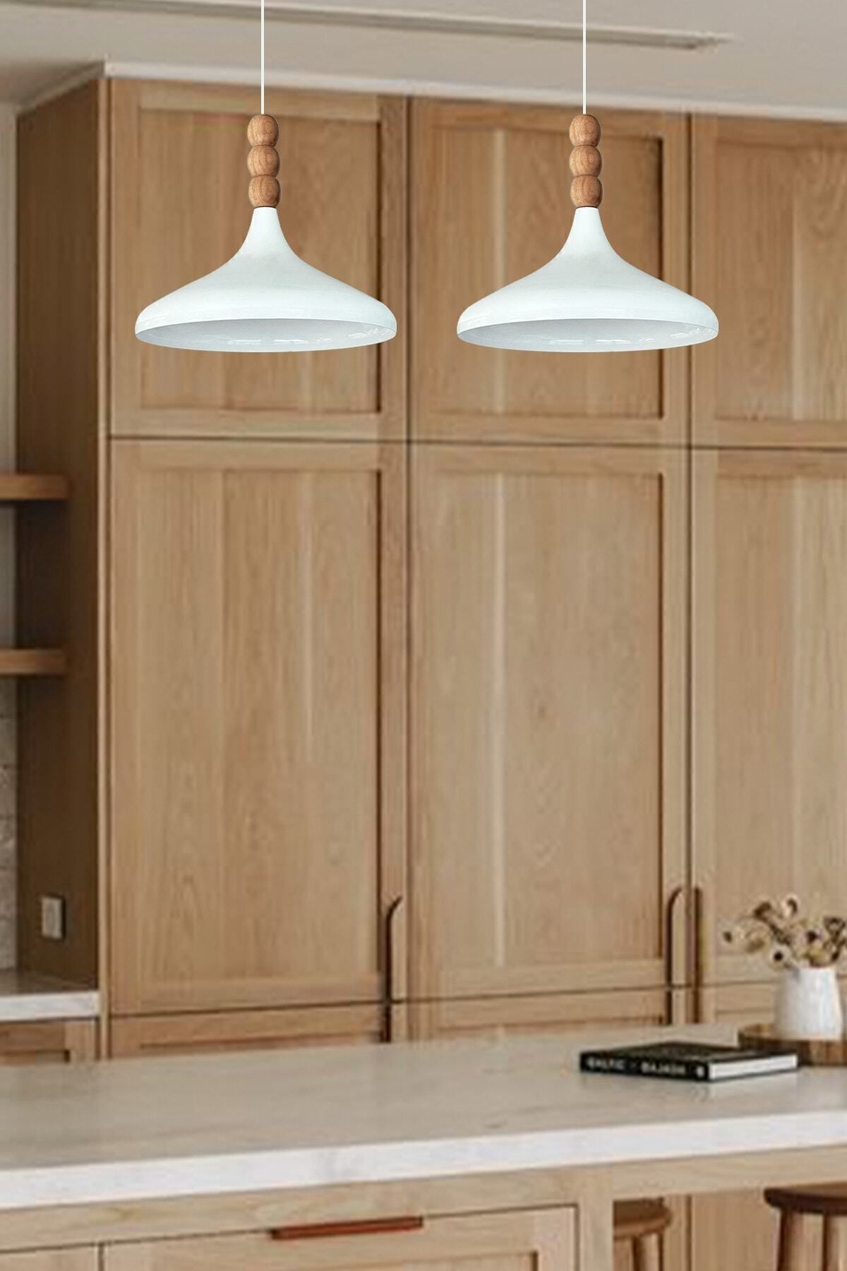 Bamyum White Interior White Champion Wooden Beaded Single Pendant Chandelier for Living Room Kitchen Boutique Lamp 2