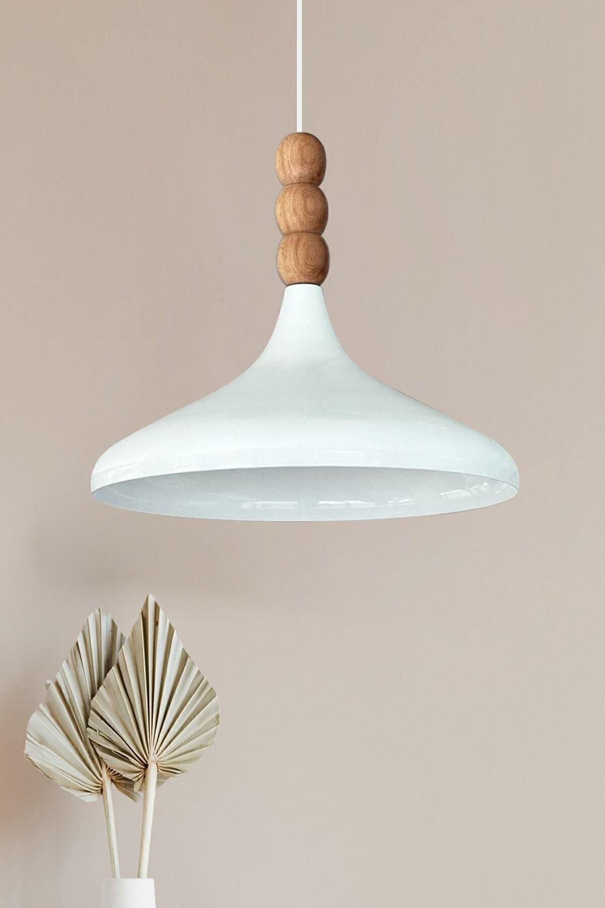 Bamyum White Interior White Champion Wooden Beaded Single Pendant Chandelier for Living Room Kitchen Boutique Lamp 4