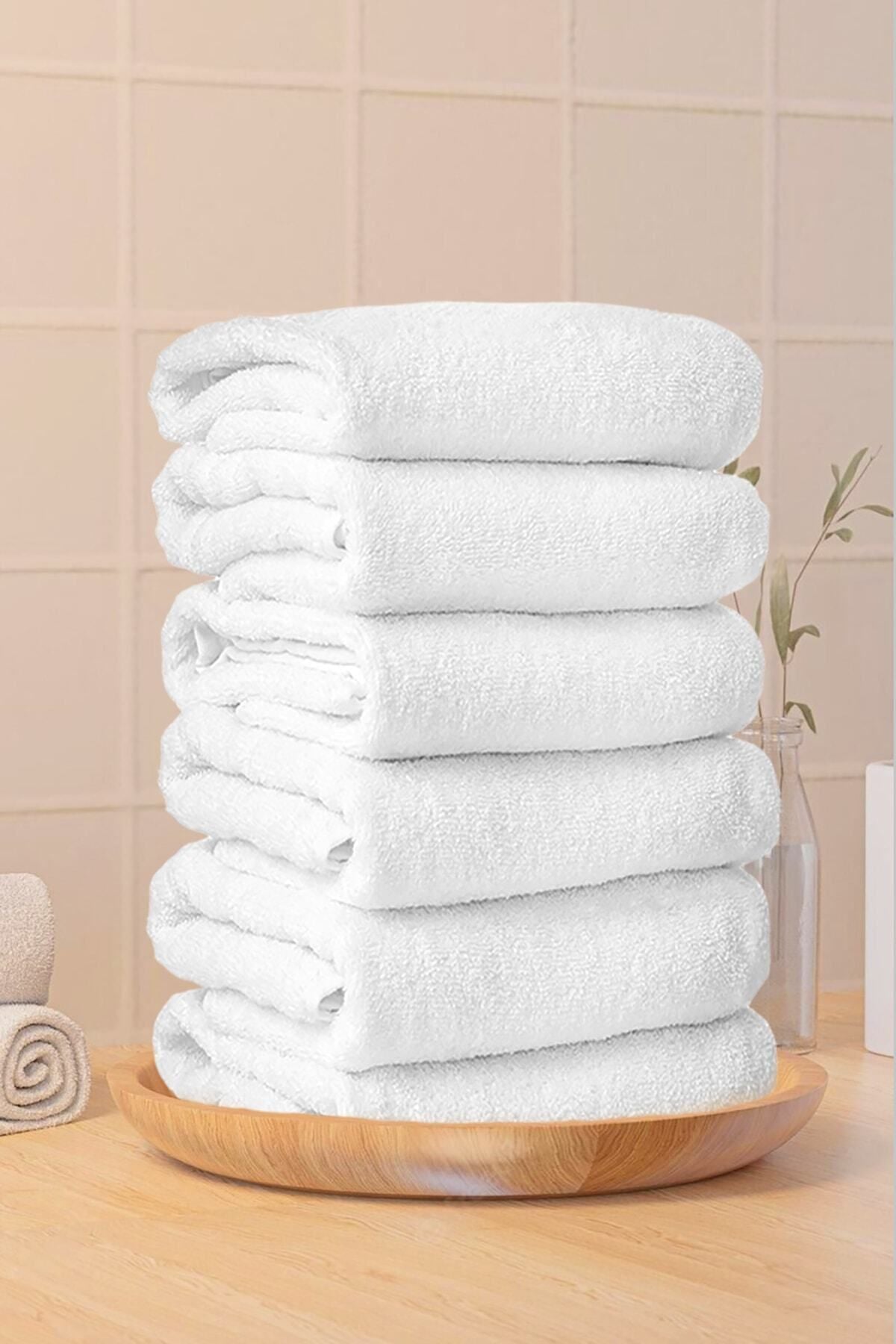 Meslina Home White Hotel Towel 100% Cotton Hand & Face & Head Towel 50x90 Cm 1