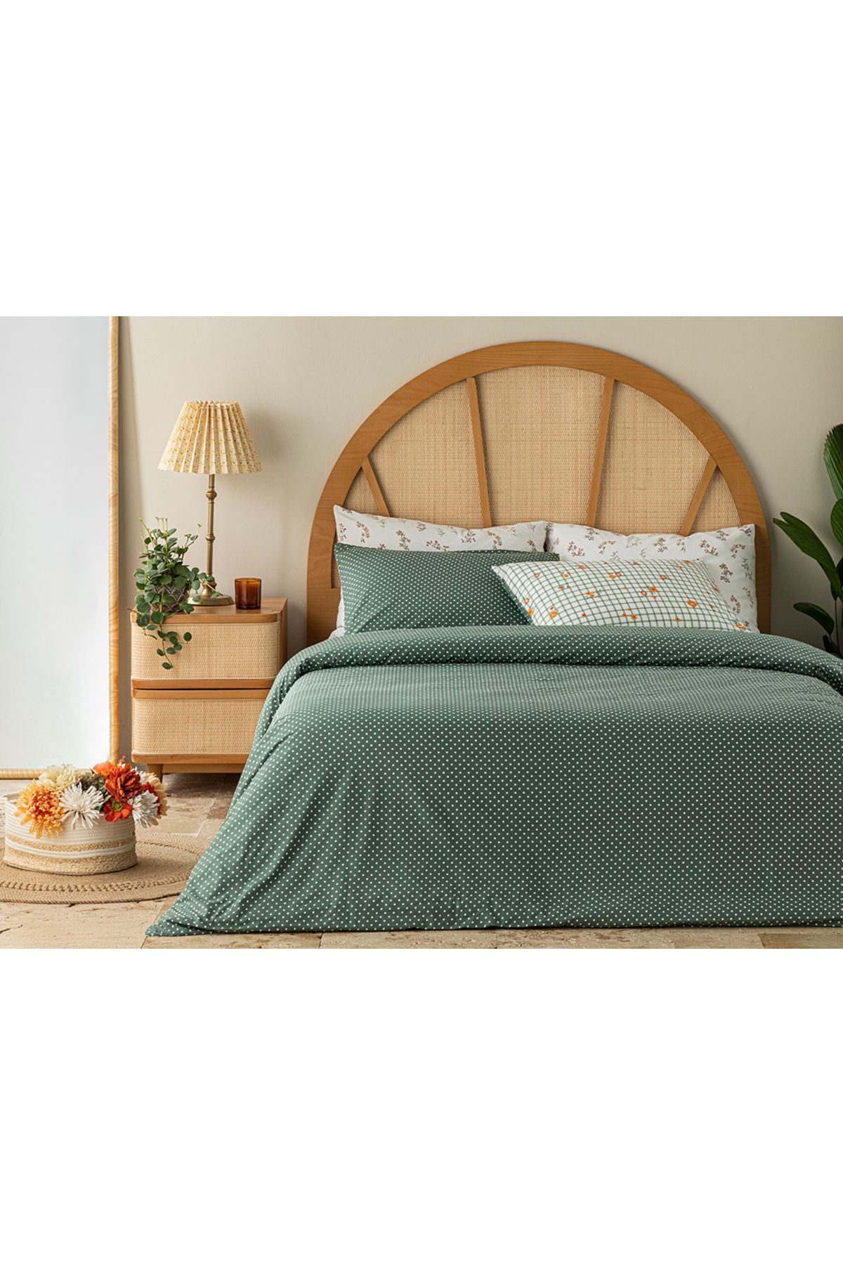 English Home Bloom Check Cotton Double Duvet Cover Set 200x220 Cm Green 2