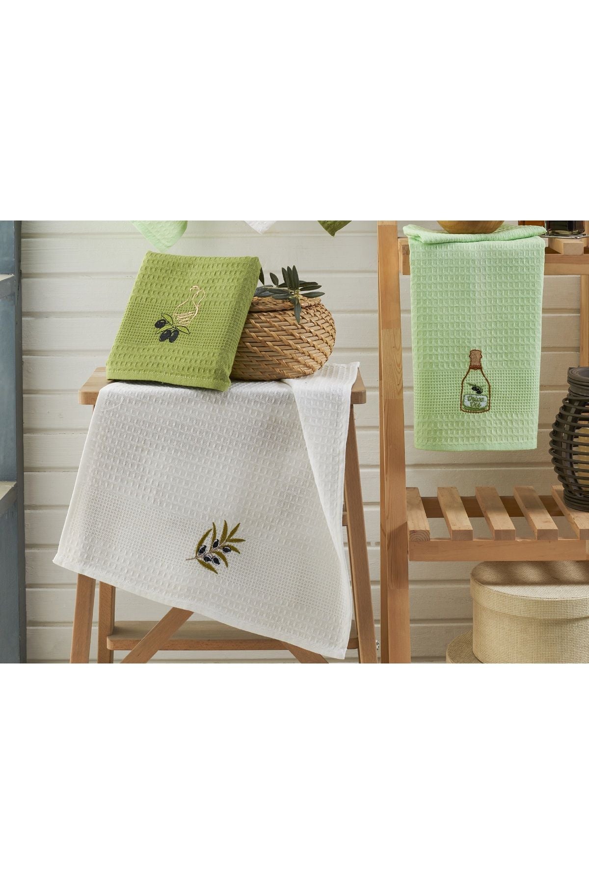 Evanora Adelina Kitchen Olive Oil Set 6 Piece Cotton Embroidered Patterned Kitchen Towel Drying Cloth 40 X 60 3