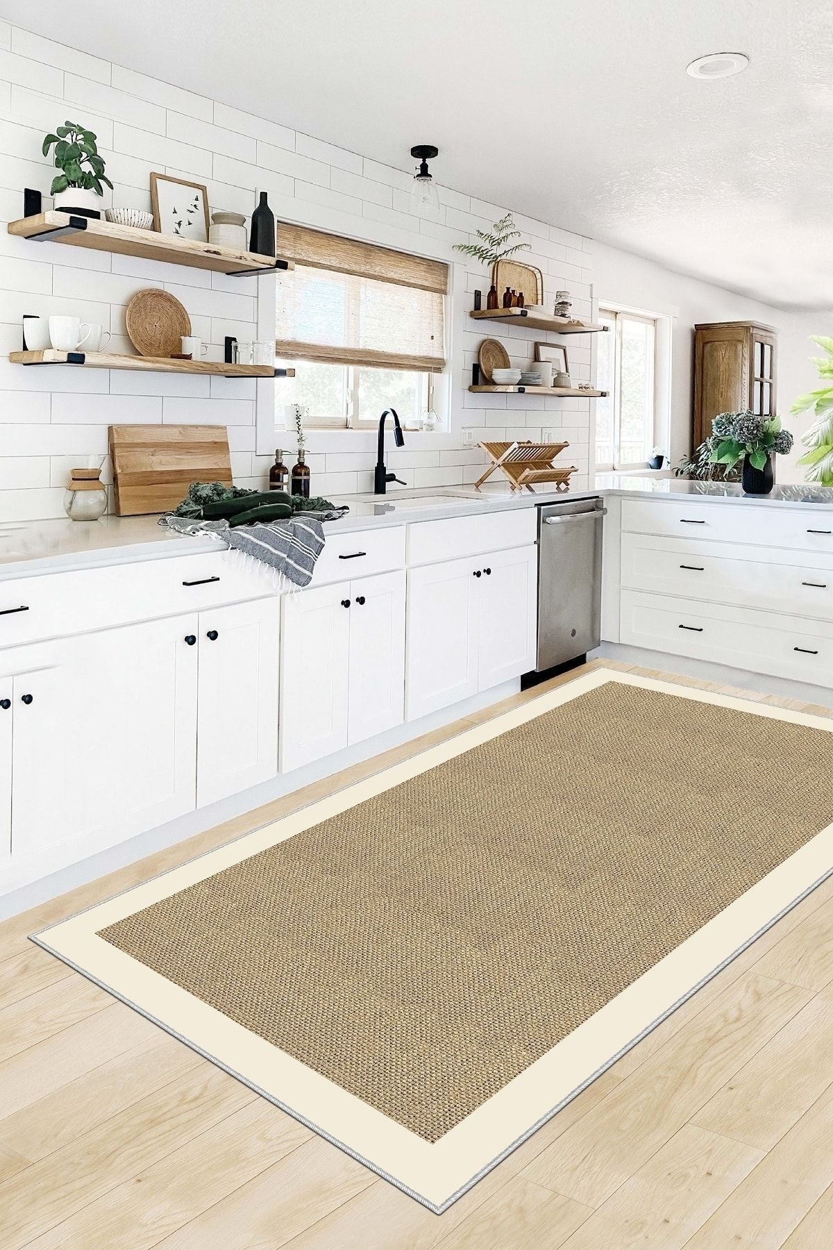 Confidence Home Washable Non-Slip Stain-Resistant Modern Beige Kitchen Rug, Living Room Carpet, and Runner 1