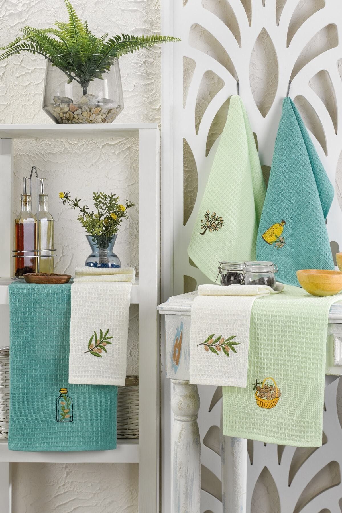 Rebeka 6-Piece Kitchen Drying Cloth Mint Set 1