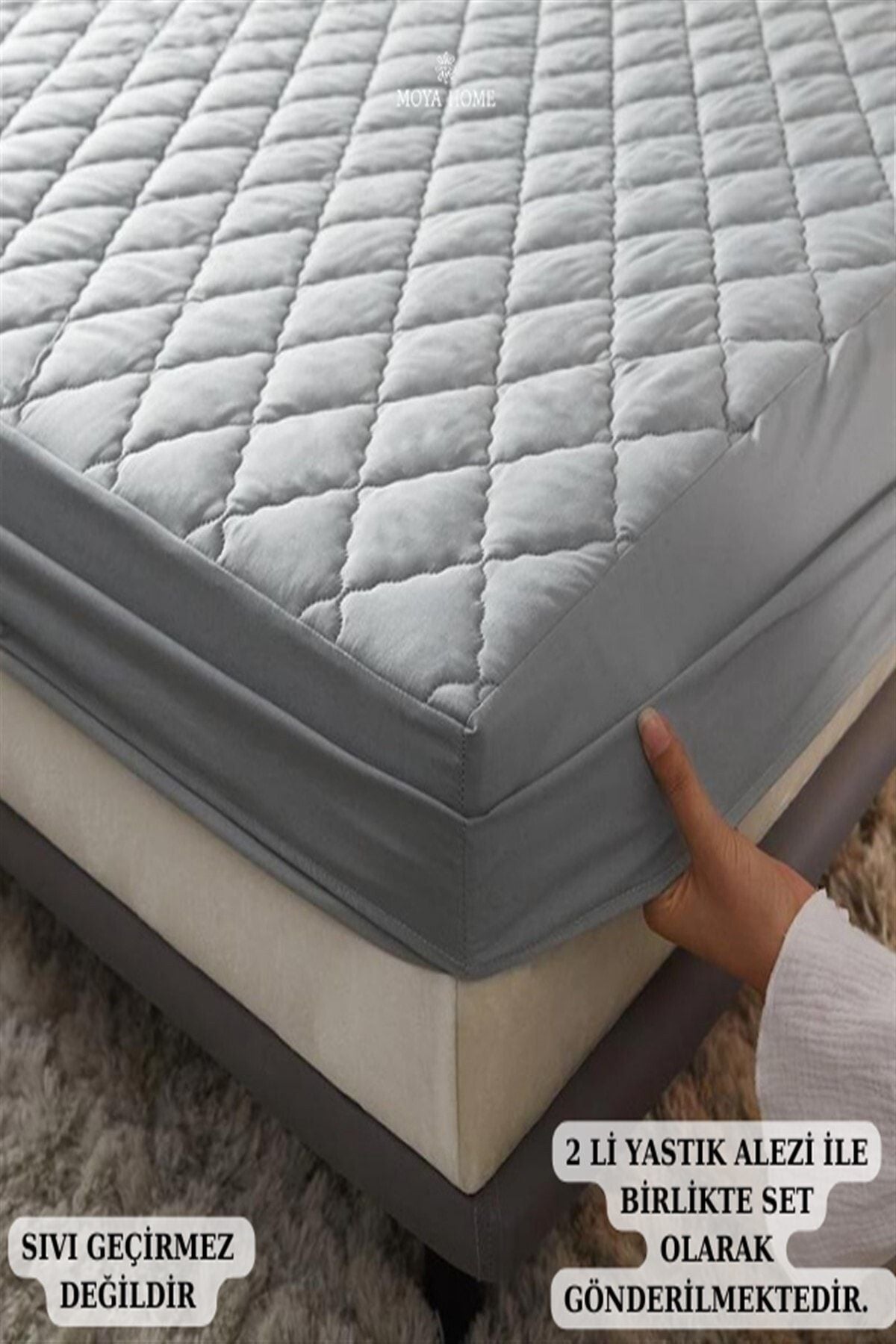 Nart Home Colorful Quilted Pillow Set Grey Mattress Protector Grey Cotton Sheet 2