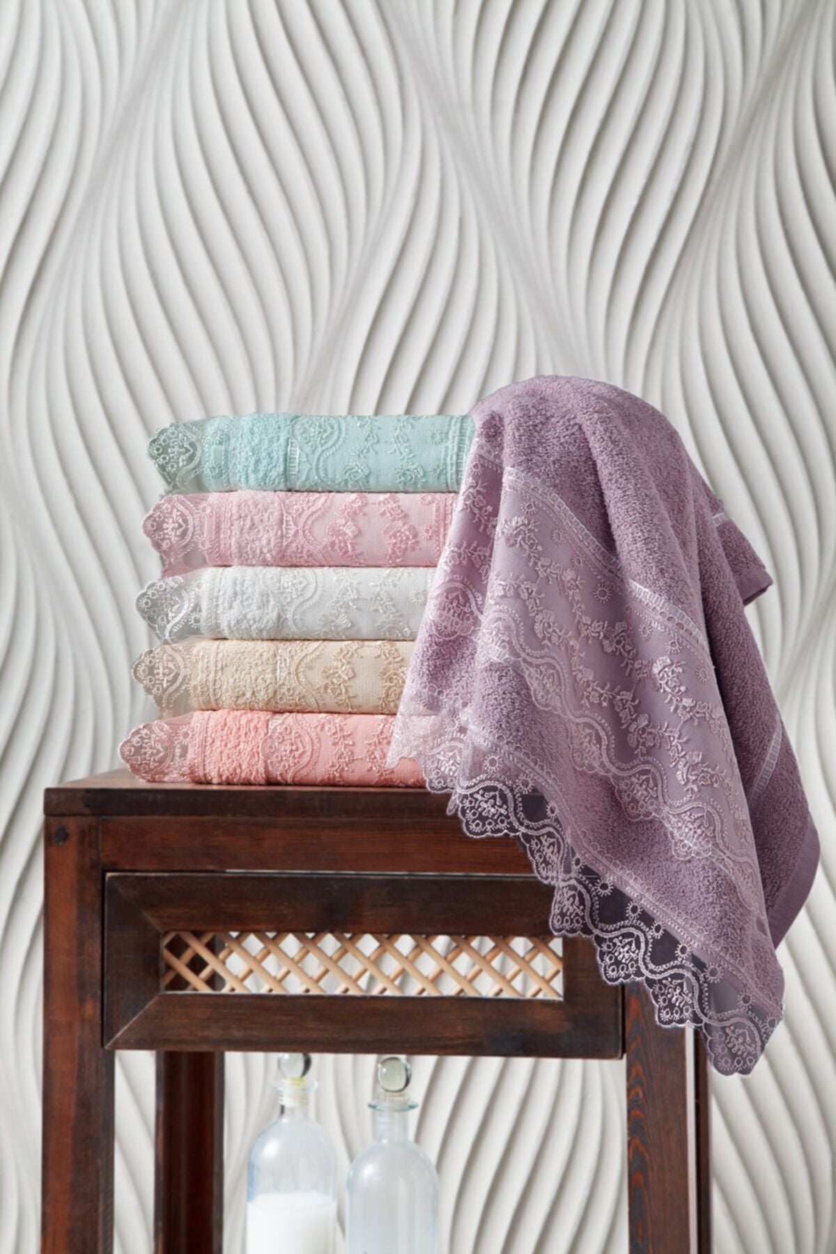 Kardelen Lace Detailed 6-Piece Towel Set 50x90 2