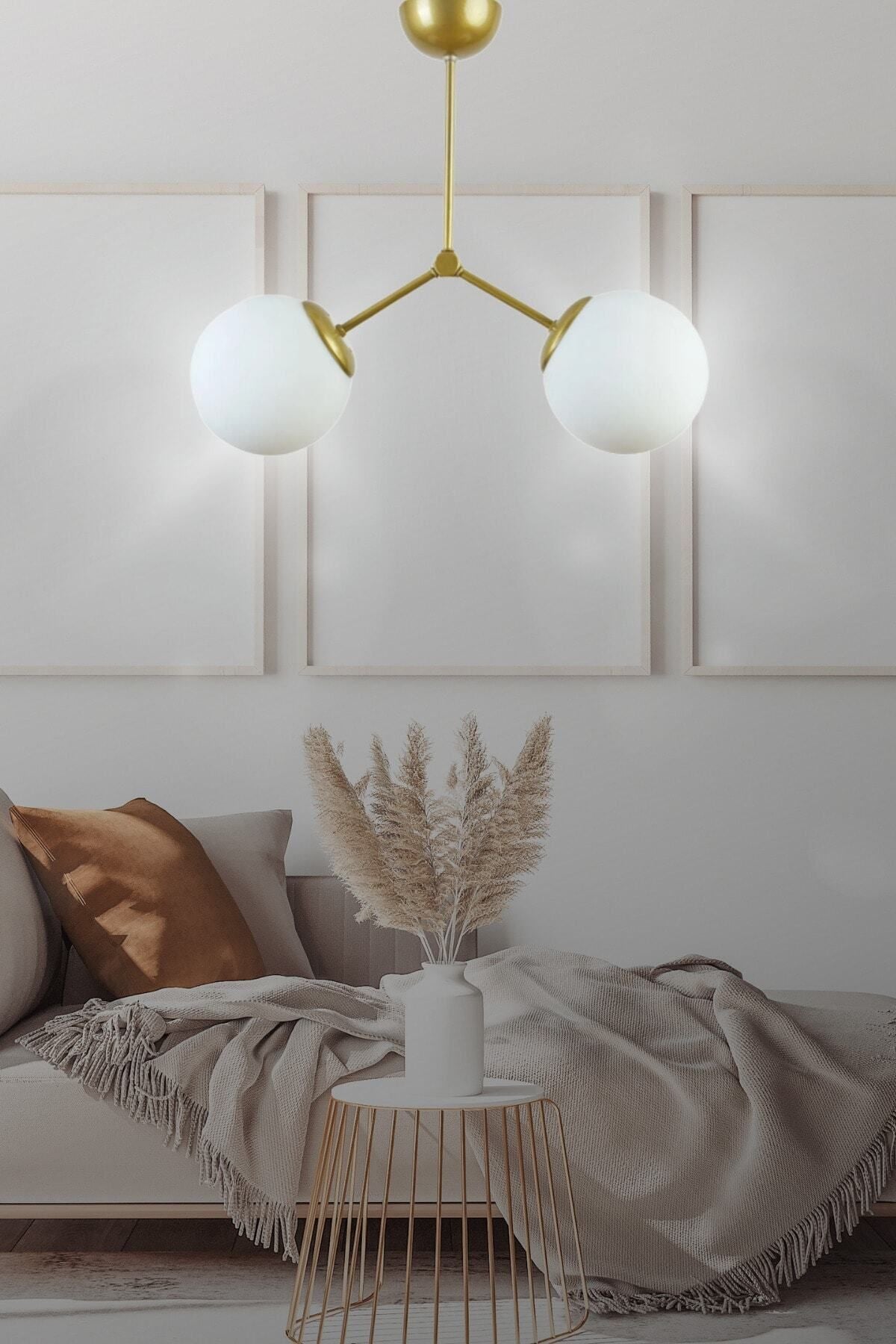 TEKFA Top 2'li Special Genuine White Glass Pendant Chandelier - Bedroom - Living Room - Kitchen - Hallway 1