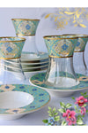 SAMSA Golden Green Pattern Embroidered Tea Set For 6 Persons Premium Porcelain 2