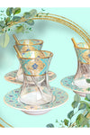 SAMSA Golden Green Pattern Embroidered Tea Set For 6 Persons Premium Porcelain 8