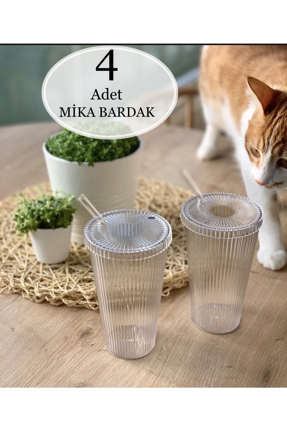 KÜÇÜK EW Mika 4 Pieces 600 Ml Mika Lidded Straw Origami Style Mika Cup | Presentation Cup Beverage Cup 1