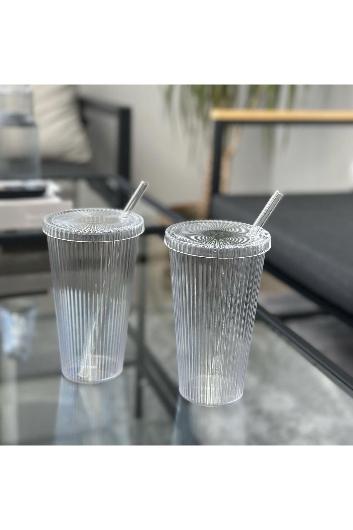 KÜÇÜK EW Mika 4 Pieces 600 Ml Mika Lidded Straw Origami Style Mika Cup | Presentation Cup Beverage Cup 3