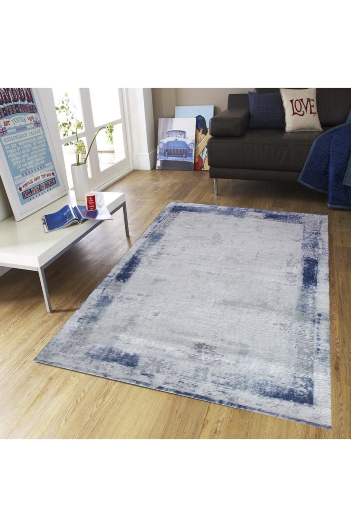 Balat Halı Blue Living Room And Salon Rug With Collapse Effect 1