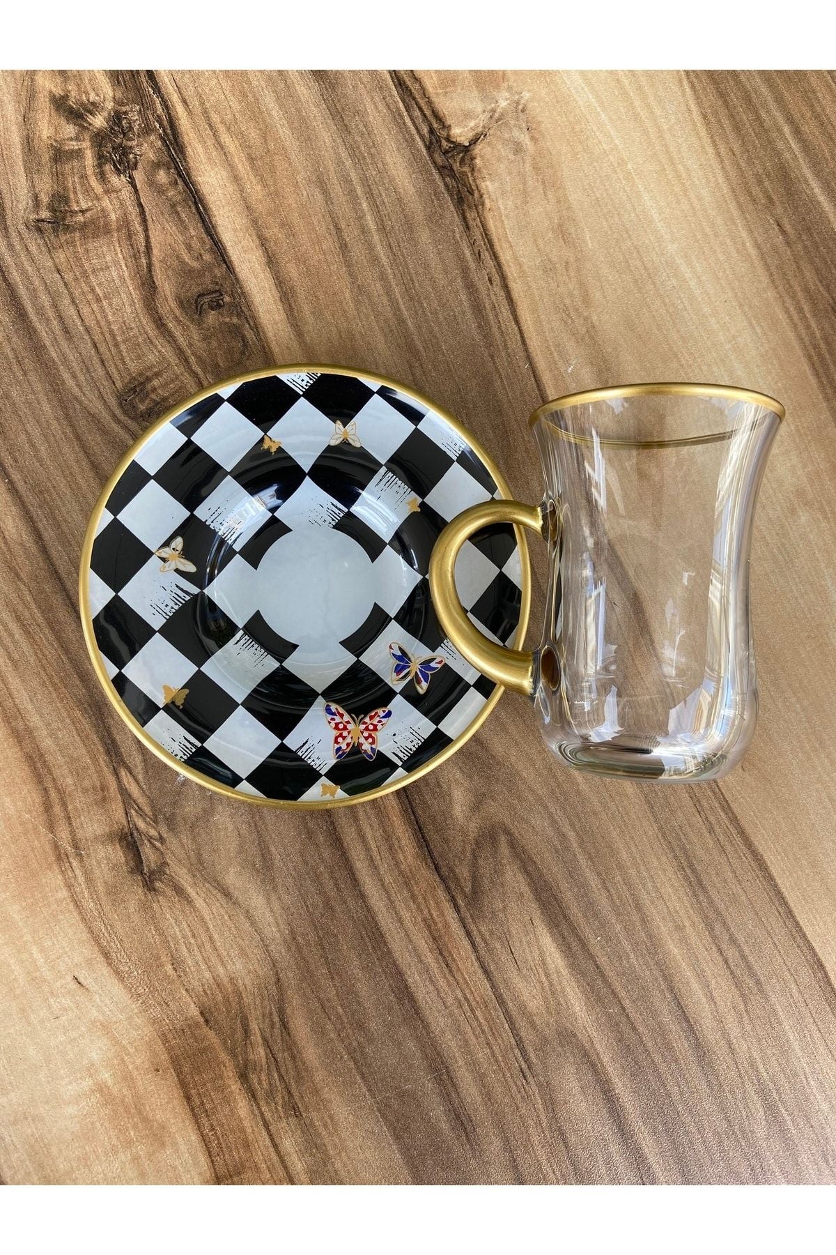 GÜRCÜGLASS Checkered Tea Set with Handle 12 Pieces 3