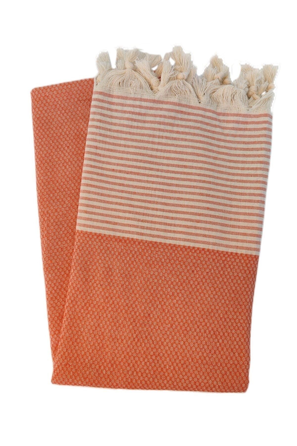 Peştanoz Peştemal, 100% Cotton, Checkered Pattern Orange, Beach Towel, Bath Towel 1