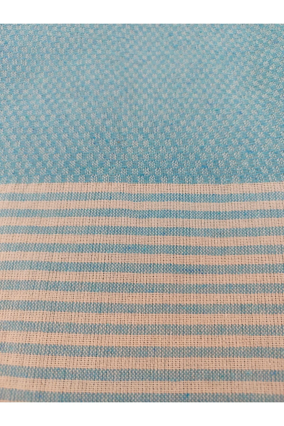 Peştanoz Peştemal, 100% Cotton, Checkered Pattern Turquoise Blue, Beach Towel, Bath Towel 2