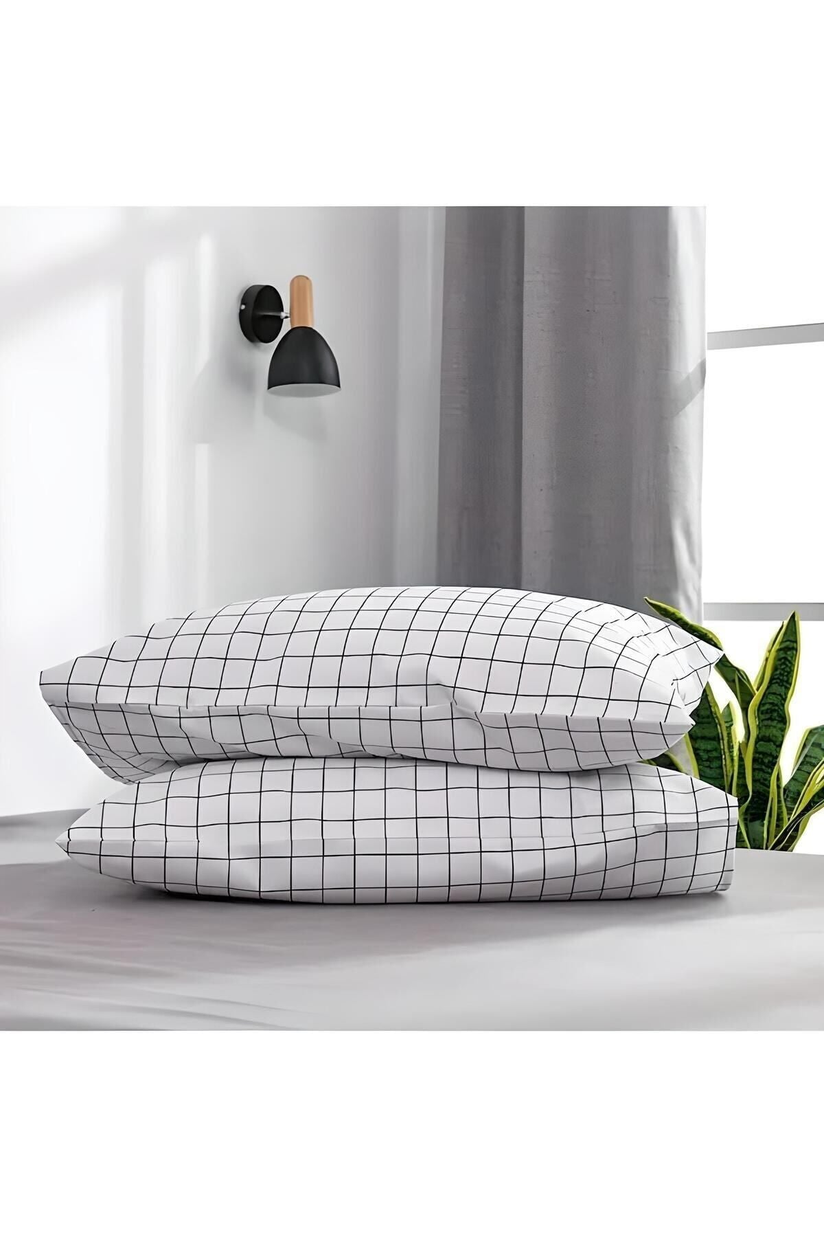 SNR HOME COLLECTION 2-Piece Zippered Cotton 50x70 White Checkered Pattern Pillowcase 1