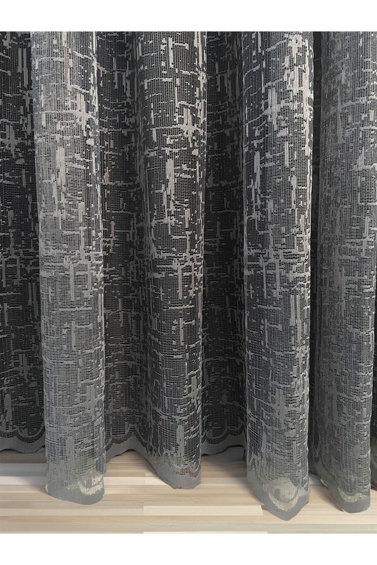 Cortibo Sofya Jacquard Patterned Sheer Curtain Anthracite (Non-Pleated) 1