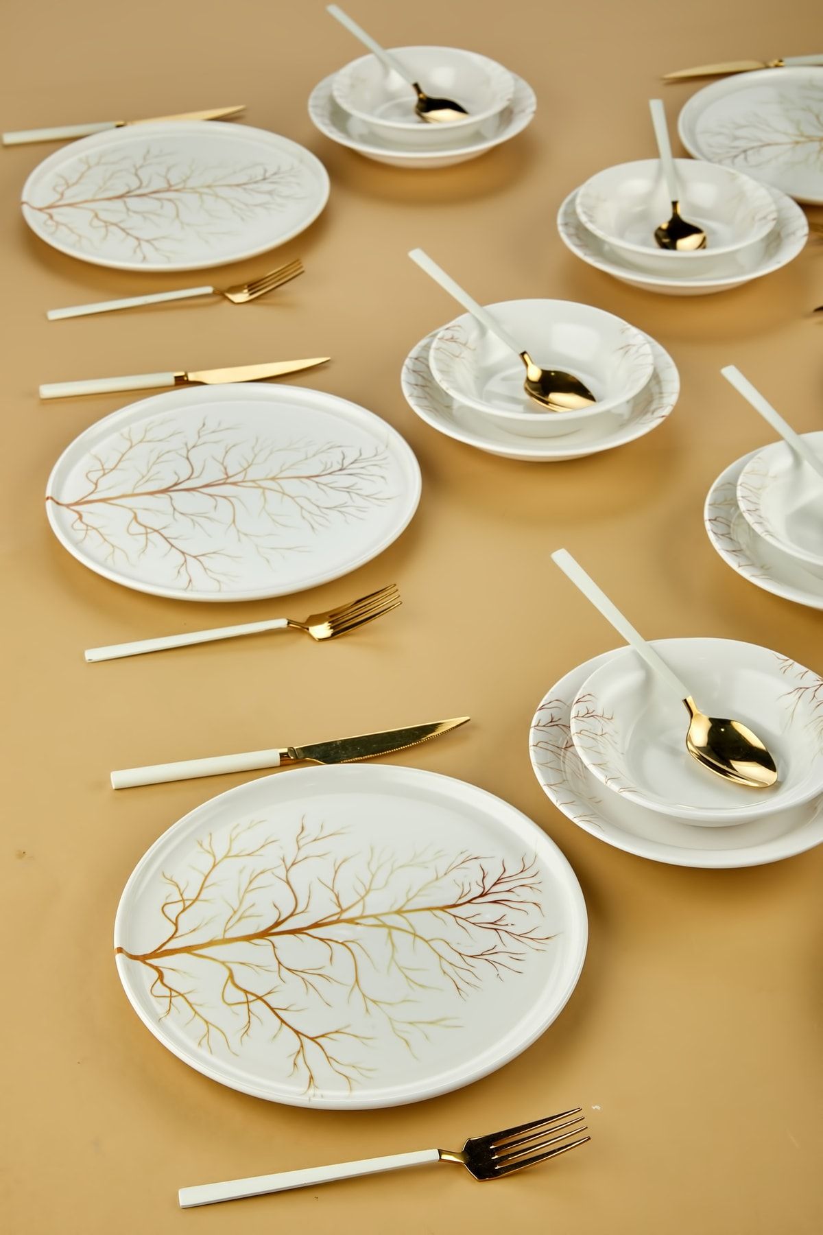 Erbaşlar Golden Tree Lux Ceramic 18 Piece 6 Person Dinner Set 1