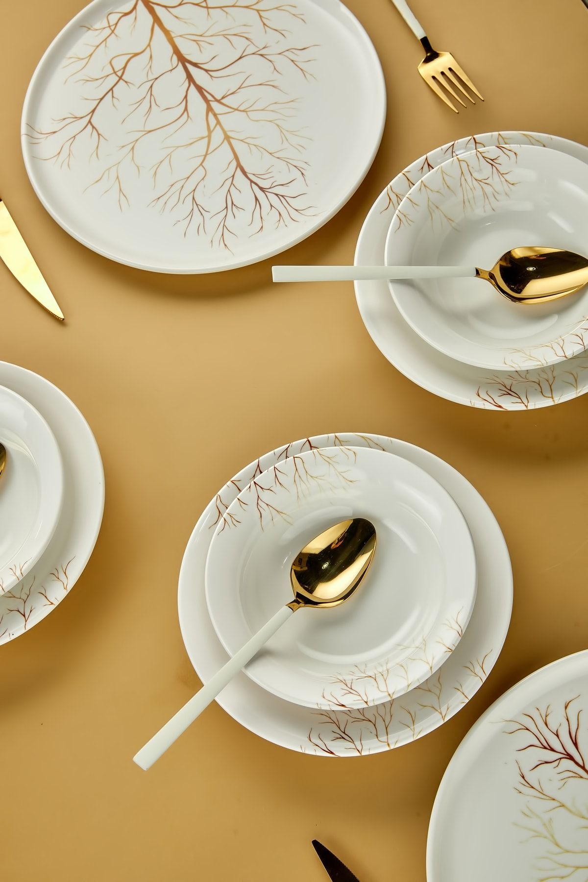 Erbaşlar Golden Tree Lux Ceramic 18 Piece 6 Person Dinner Set 2