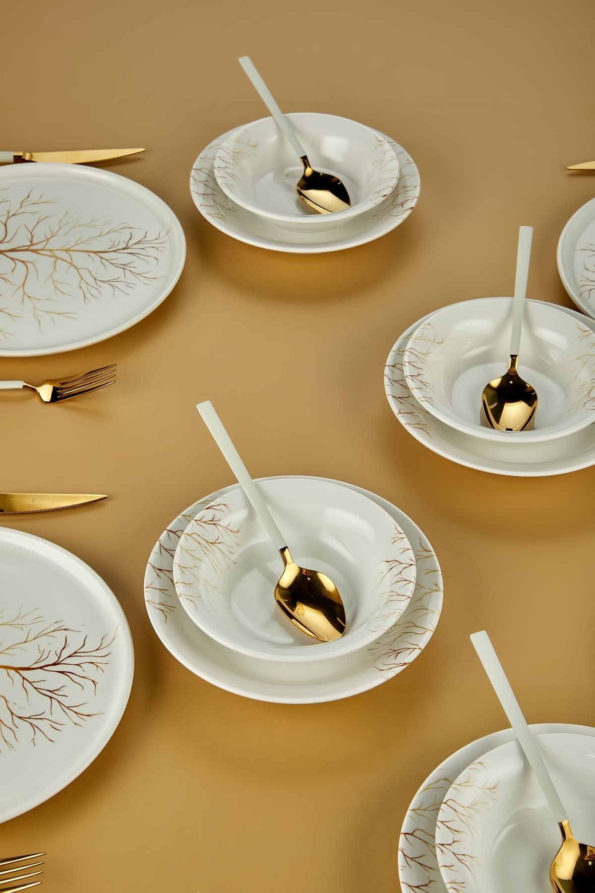 Erbaşlar Golden Tree Lux Ceramic 18 Piece 6 Person Dinner Set 5