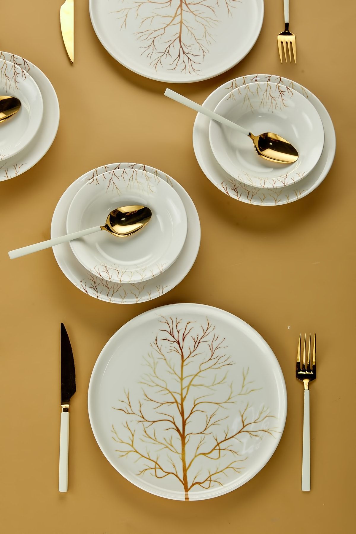 Erbaşlar Golden Tree Lux Ceramic 18 Piece 6 Person Dinner Set 8