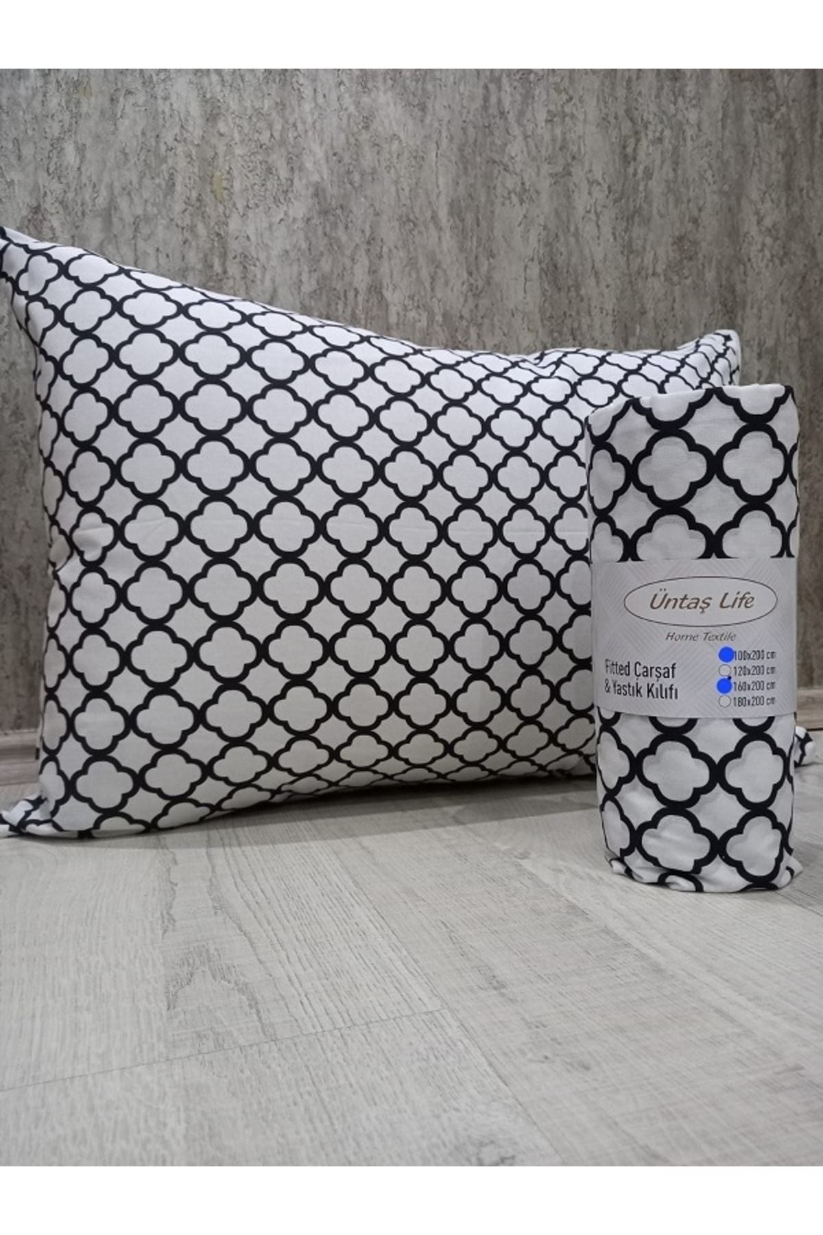 Üntaş Üntaş Life White Damask 160x200 Double Elastic Sheet + 2 Pillowcases Ecbeyazdamak160 1