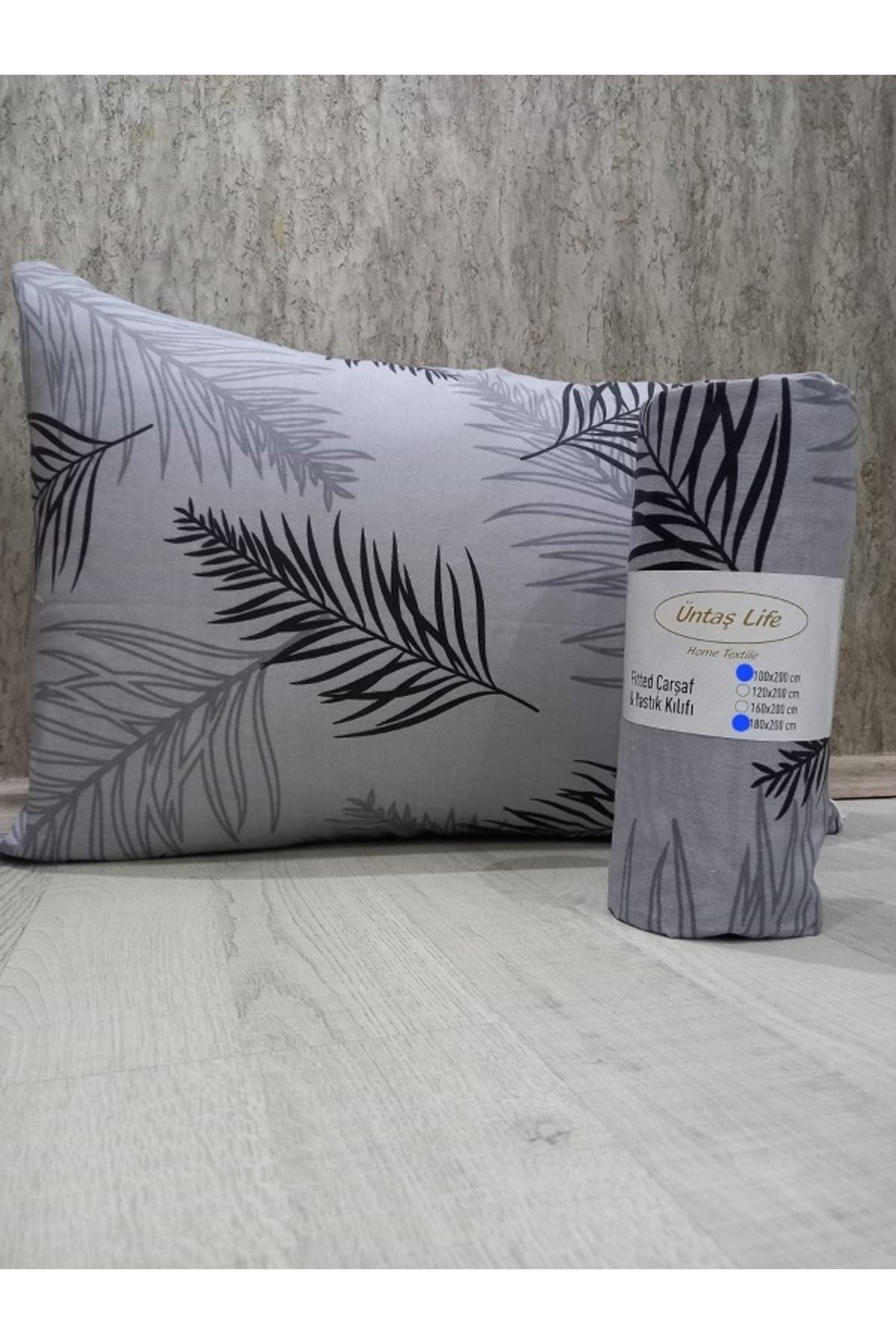 Üntaş Üntaş Life New Gray Feather 160x200 Double Fitted Sheet + 2 Pillowcases 1