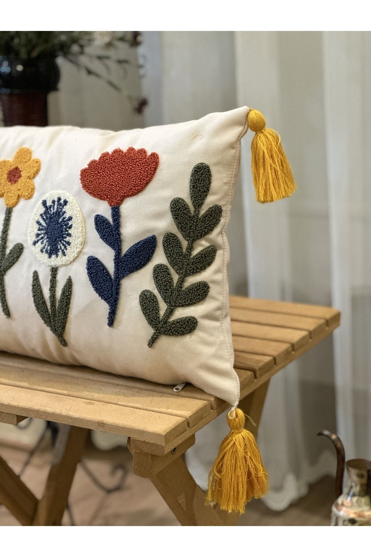 BUGI HOME COLLECTION Single Floral Punch Embroidered Decorative Premium Cushion Cover 3