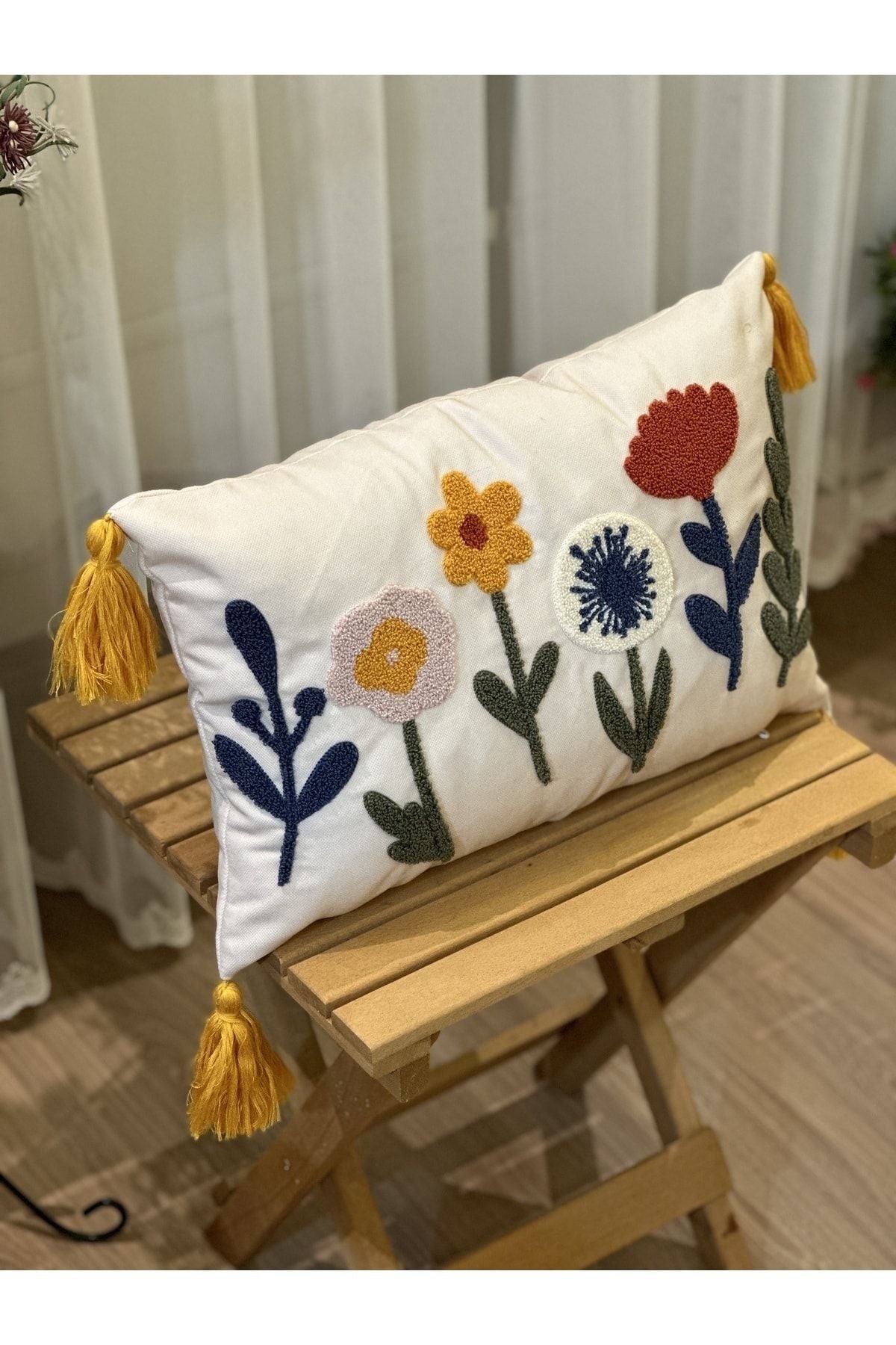 BUGI HOME COLLECTION Single Floral Punch Embroidered Decorative Premium Cushion Cover 6