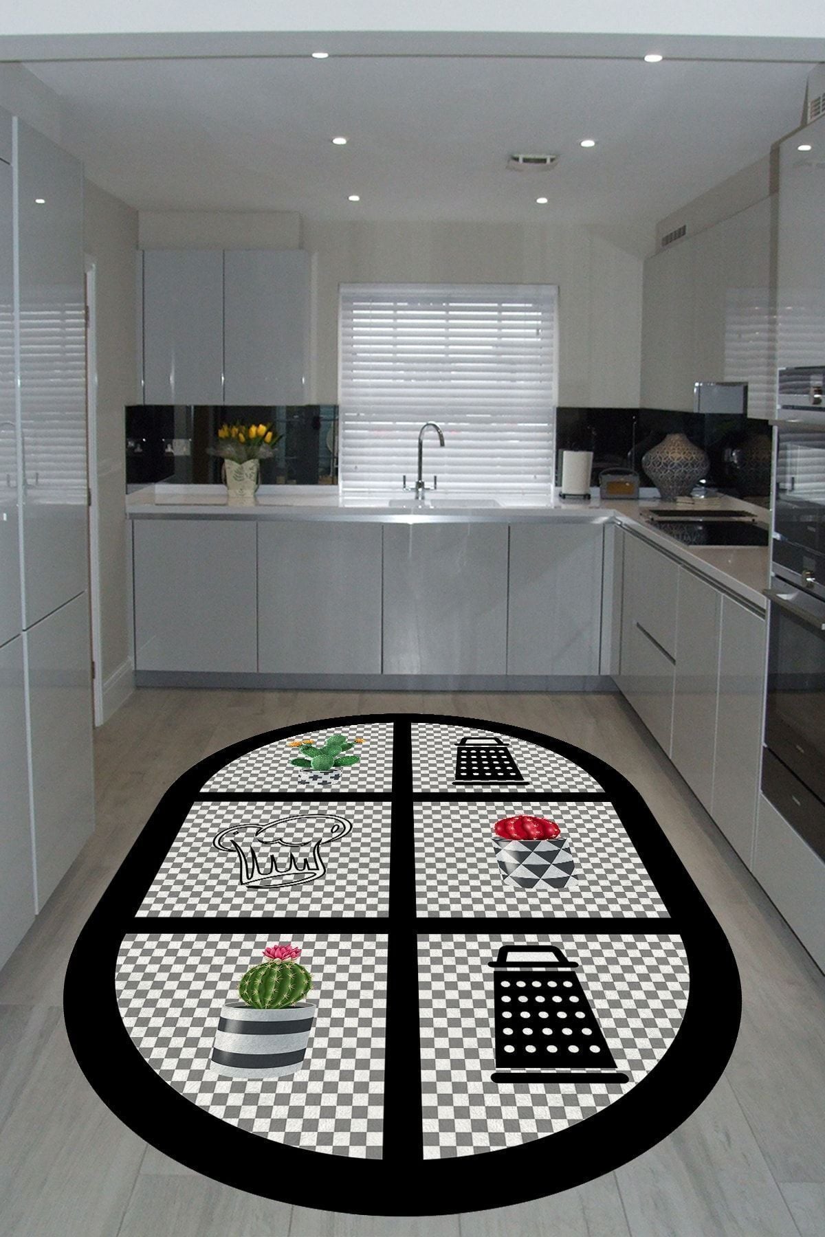 Cappio Hali Dama Patterned Oval Kitchen Rug Machine Washable Non-Slip Leather Base - Cp398 3