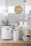 Okyanus Home White Wooden Patterned Mina Spare Toilet Paper Holder and 6-Piece Bathroom Set 1