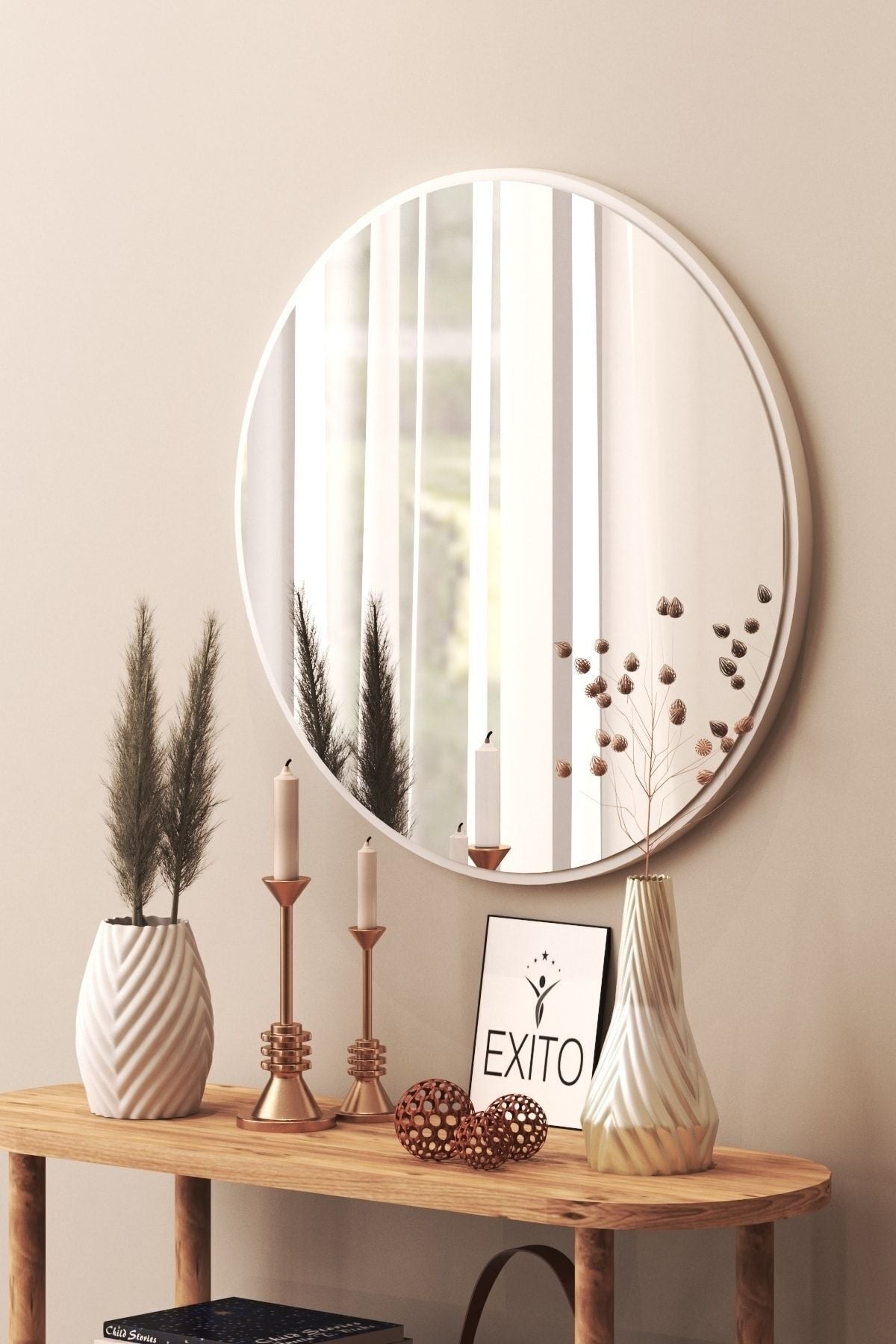 meDDex Decorative Round Mirror White 60 Cm 2