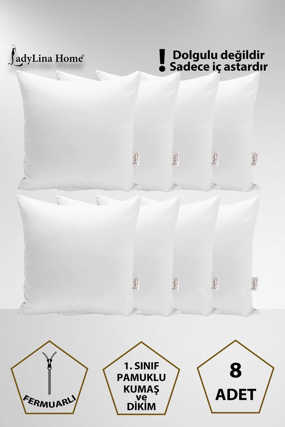 Ladylina Home 8-Piece Cushion Inner Lining, Cotton Cushion Mitil, Cushion Pad, Pillowcase (35x45-45x45-50x50) 1