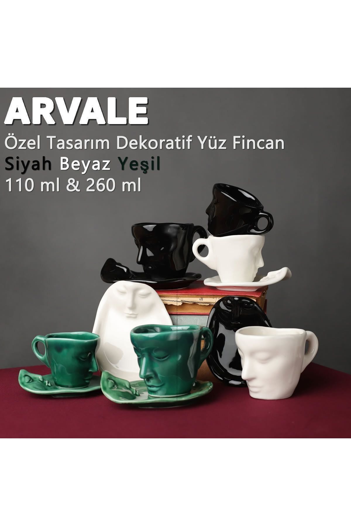 ARVALE Scandinavian Face-Shaped Mug Set 1 Piece 260 ml White - Coffee Mug Set 2