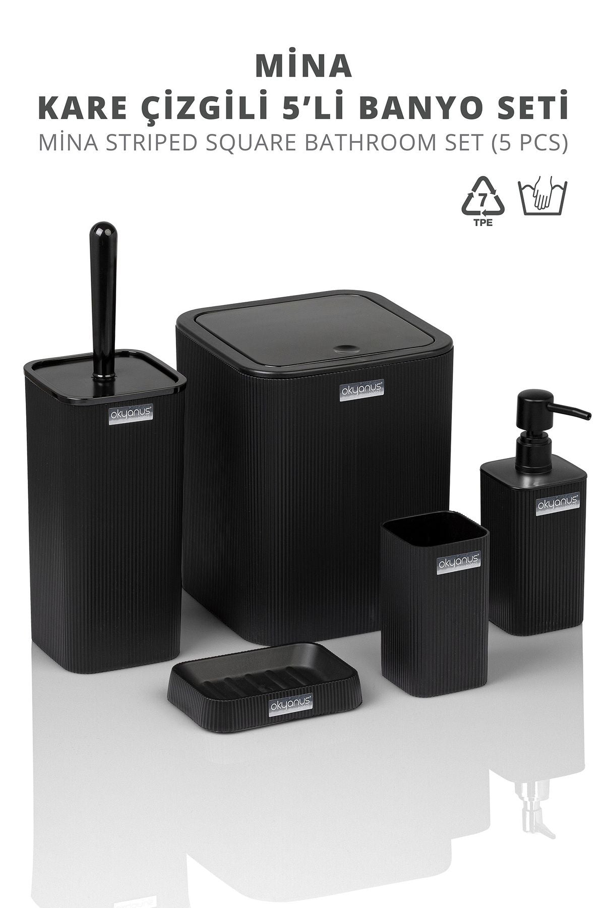 Okyanus Home Mina Black Striped Square Bathroom Set 6