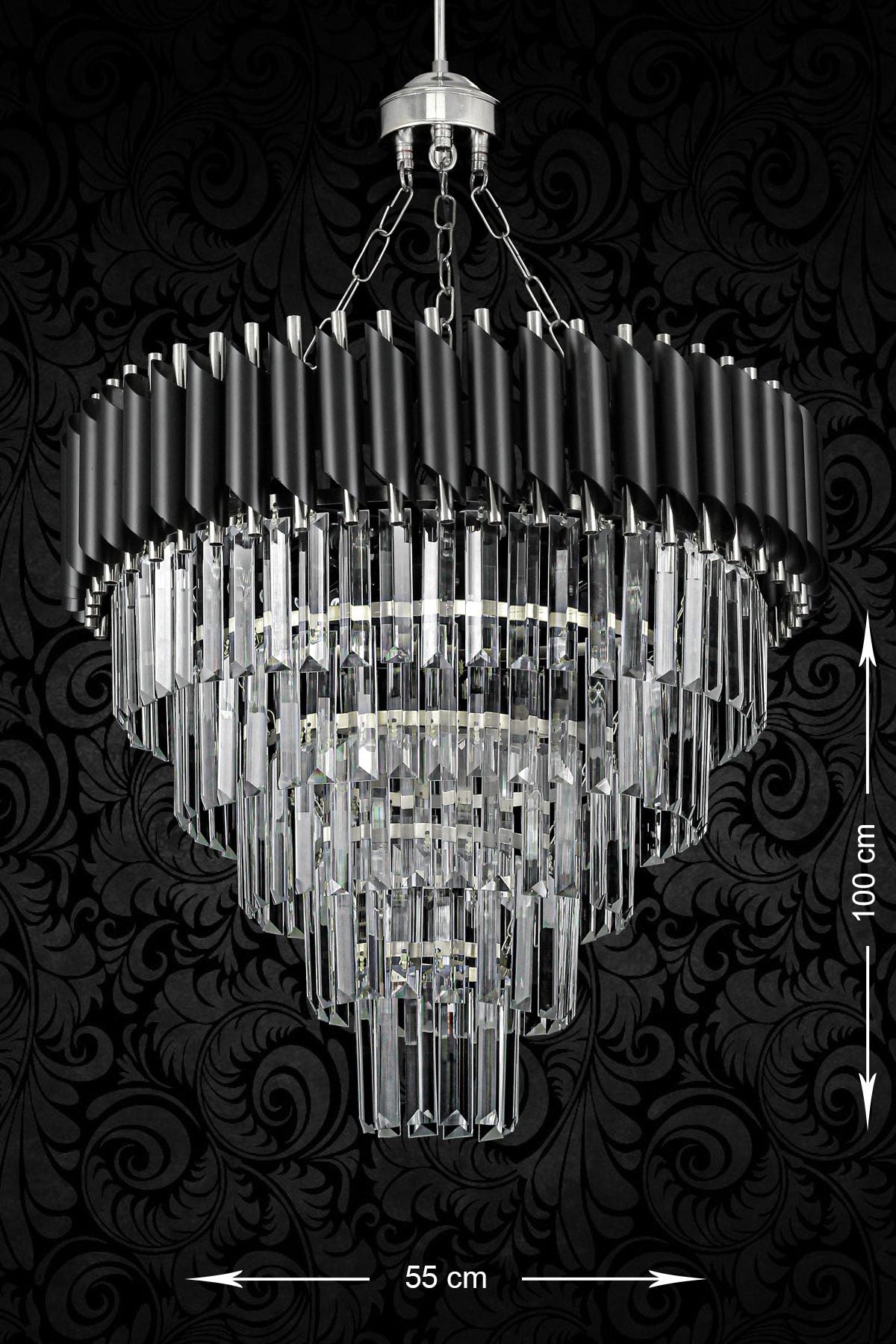 Avizemoda Palmira 55 Cm Luxury Chandelier with Crystal Stones - 5 Lights (Black-Chrome) 1