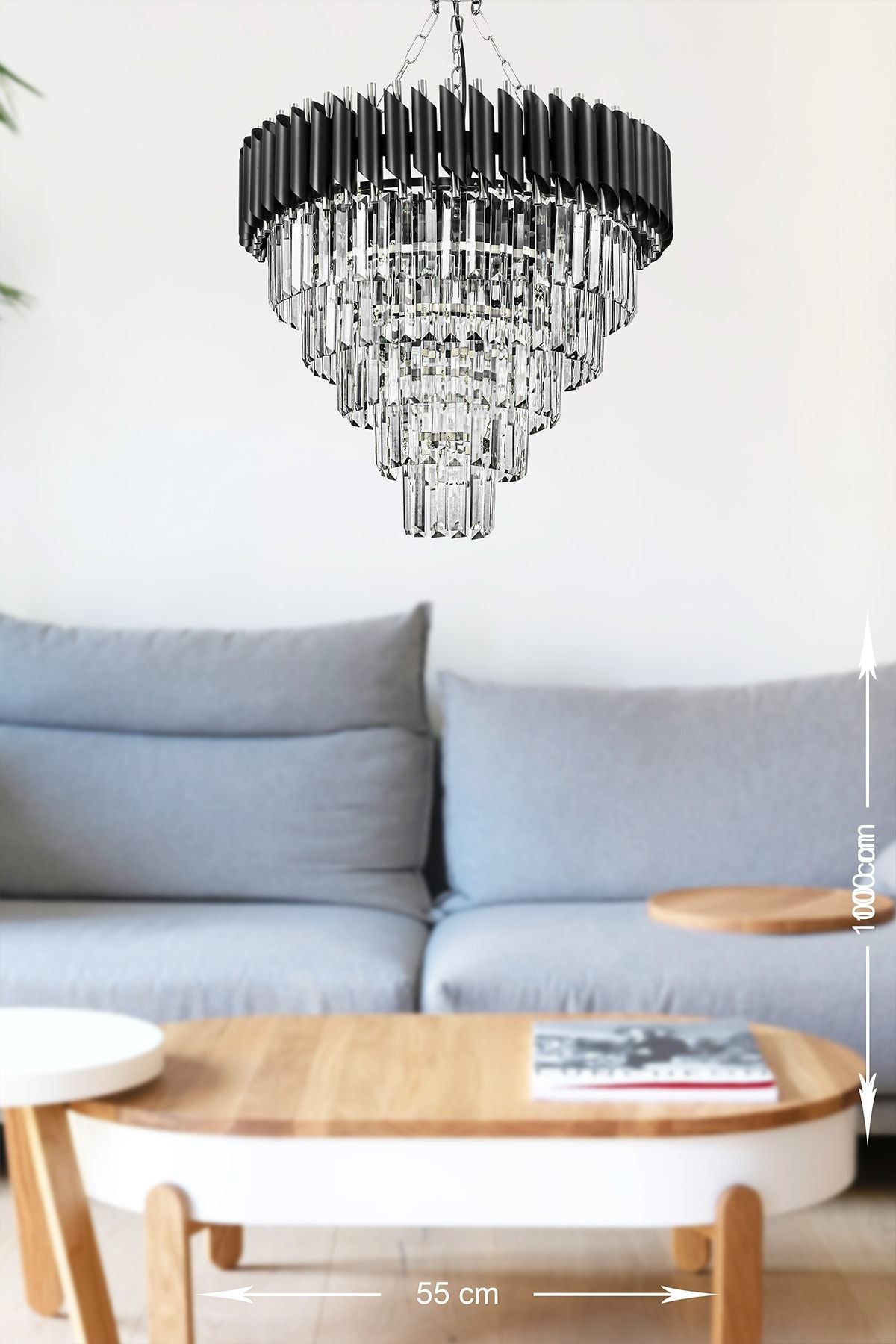 Avizemoda Palmira 55 Cm Luxury Chandelier with Crystal Stones - 5 Lights (Black-Chrome) 3