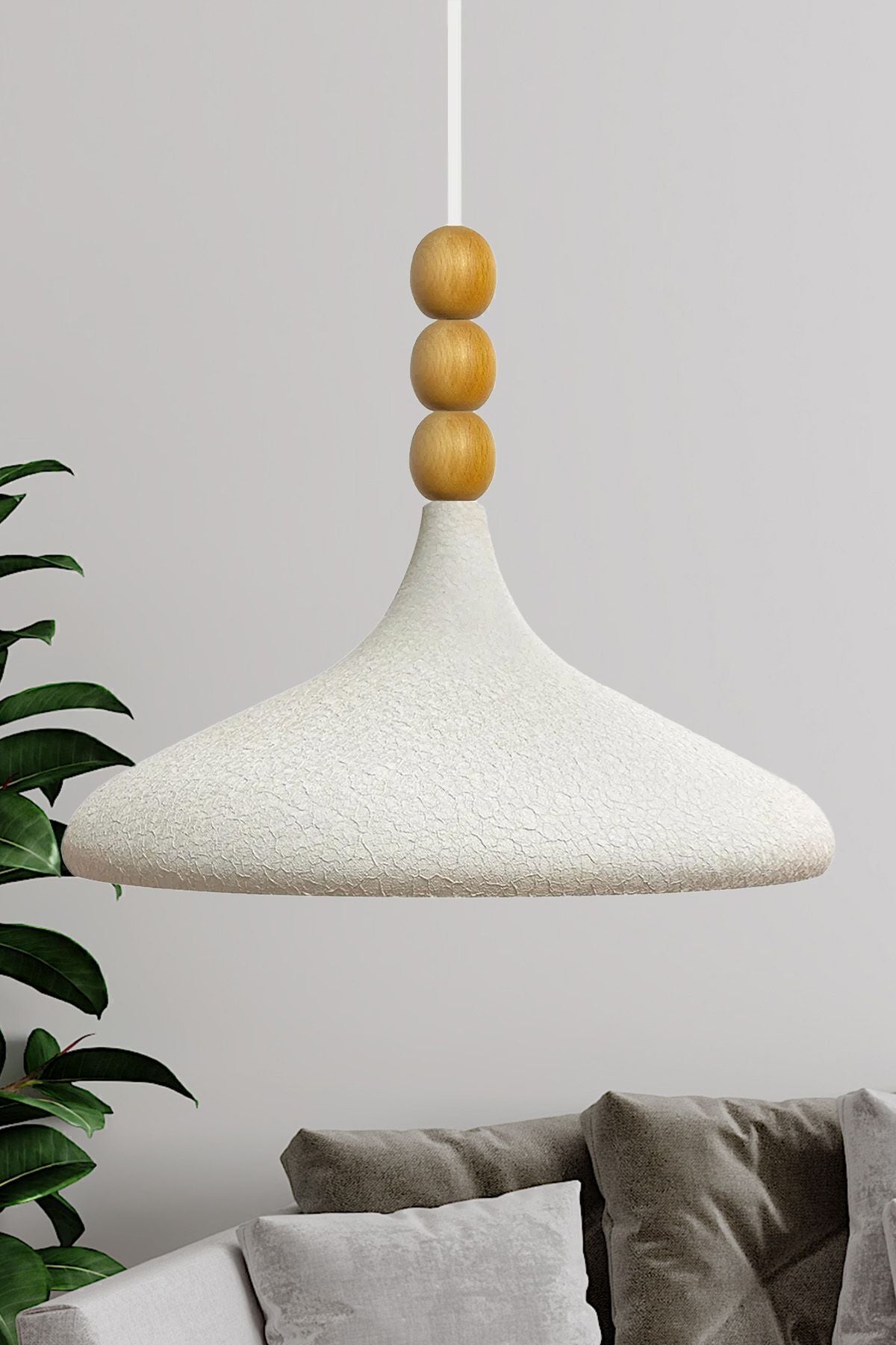 Bamyum Textured Light Cream Champion Wooden Beaded Single Pendant Chandelier for Living Room Kitchen Boutique Lamp 1