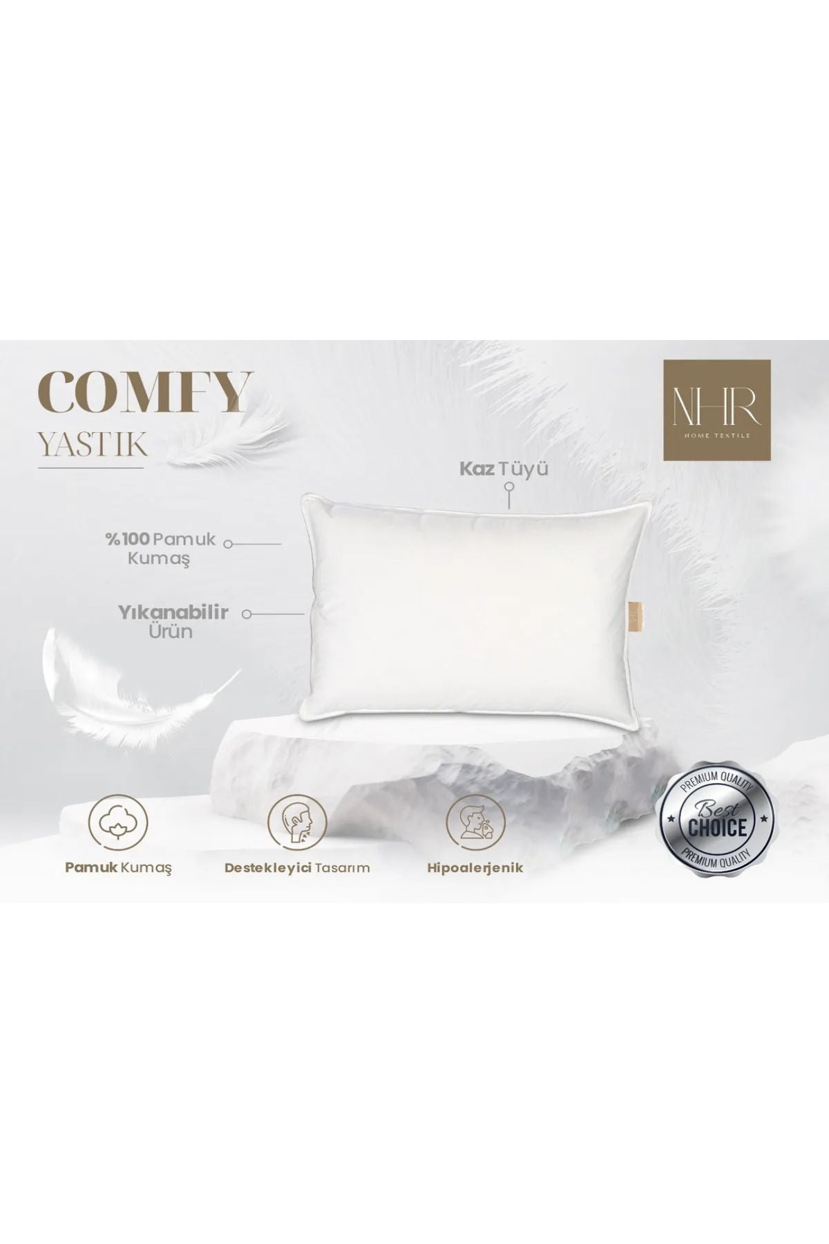 NHR HOME Goose Feather Pillow 15% Down 50x70 1150gr 2